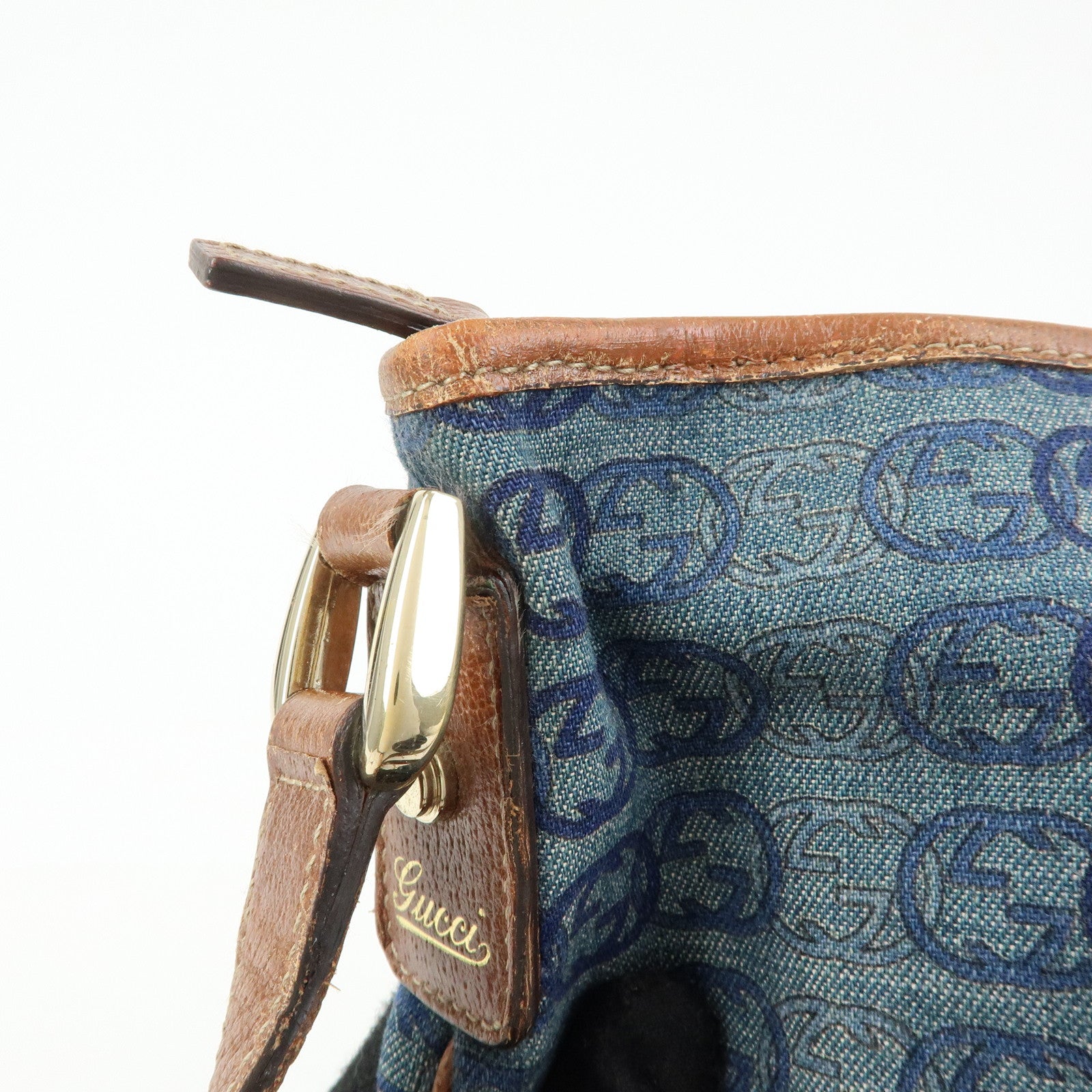 GUCCI Abbey Denim Leather Shoulder Bag Crossbody Bag Blue 131326