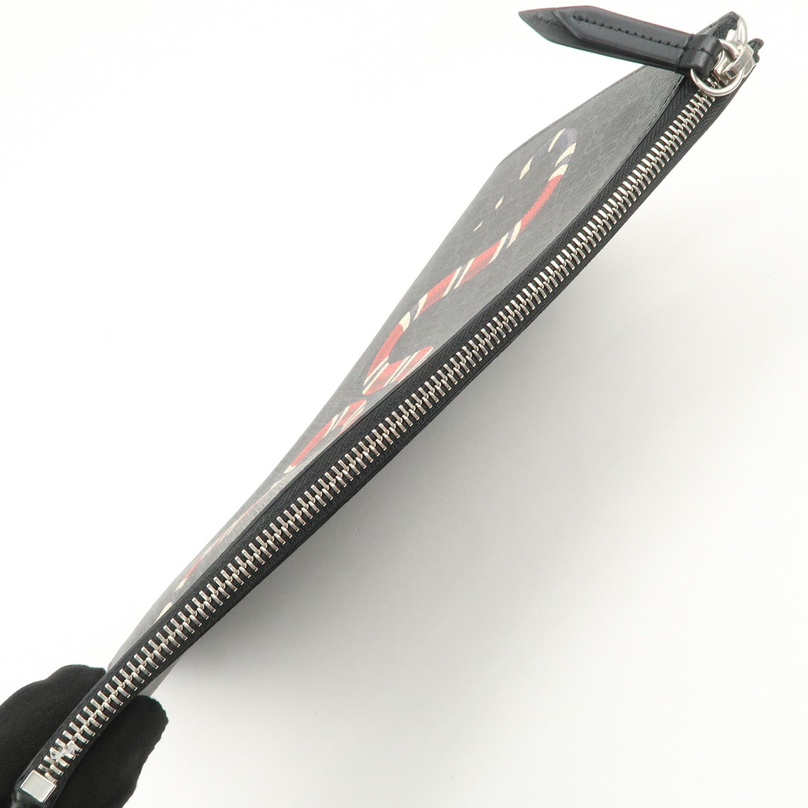 GUCCI Leather GG Supreme King Snake Clutch Bag Black Gray 473904 Used