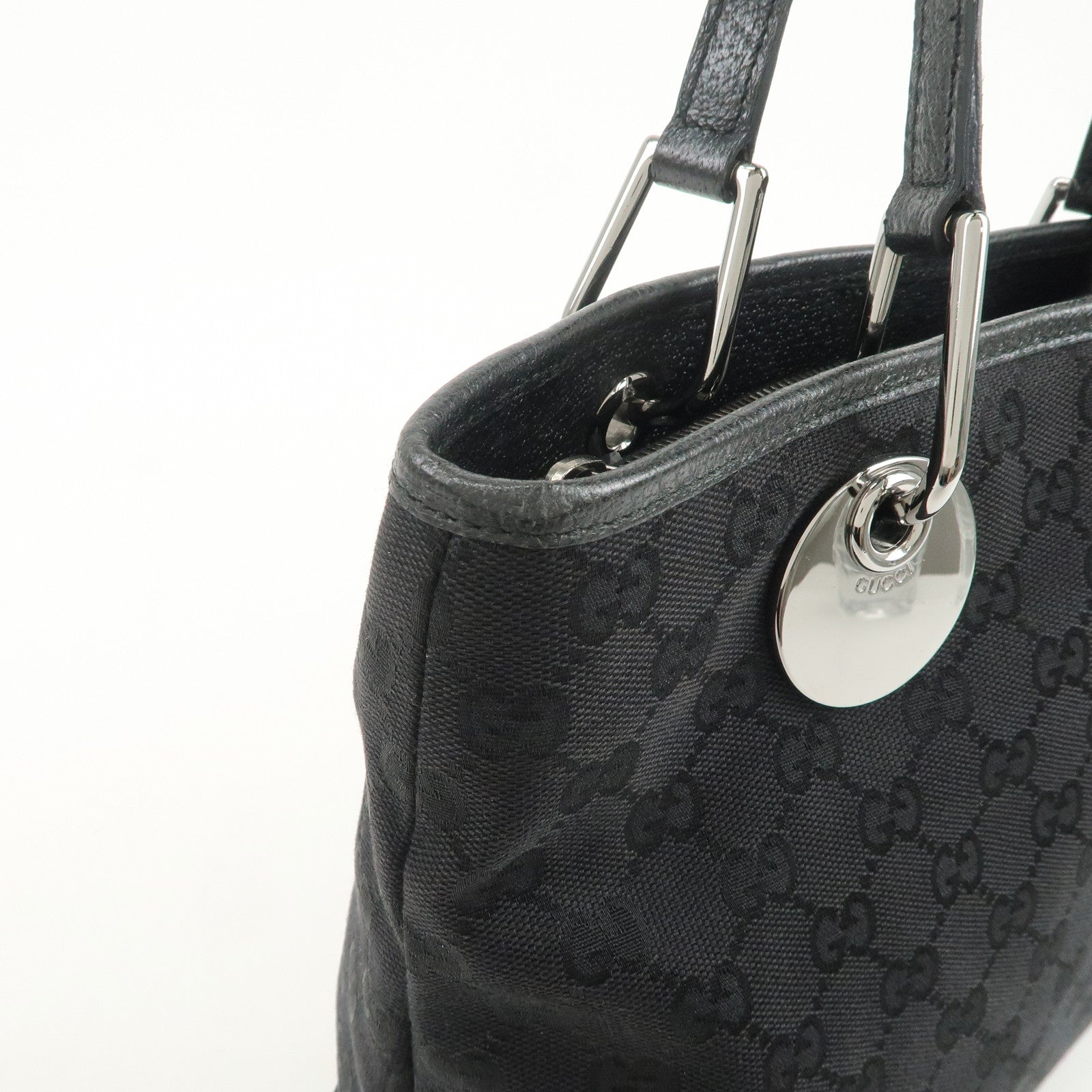 GUCCI GG Canvas Leather Tote Bag Shoulder Bag Black 120337