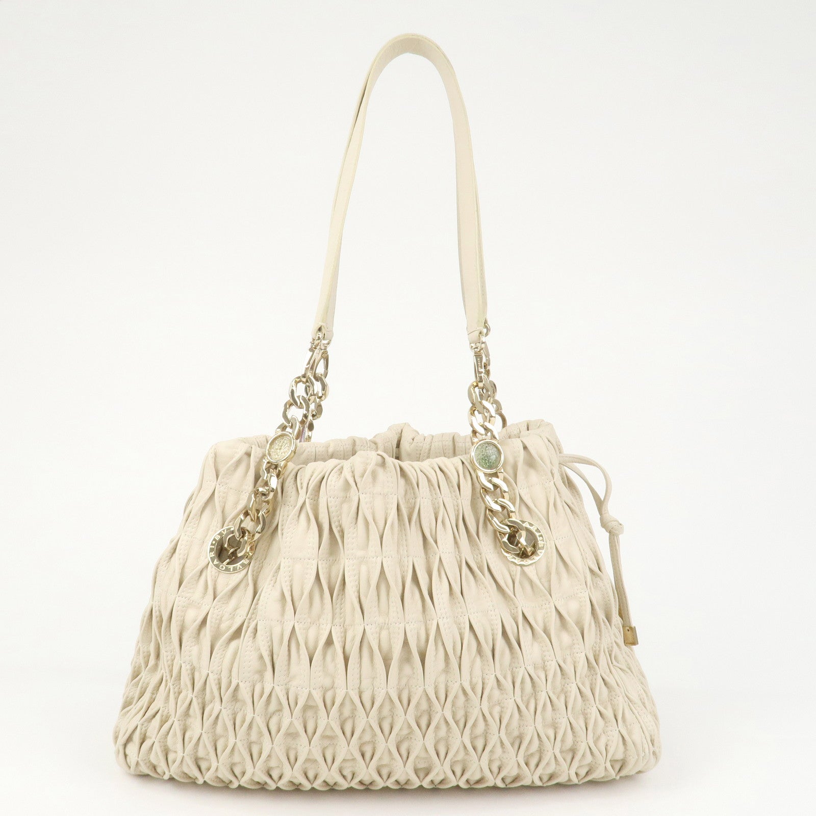 BVLGARI Monete Leather 2Way Bag Shoulder Bag Hand Bag Ivory