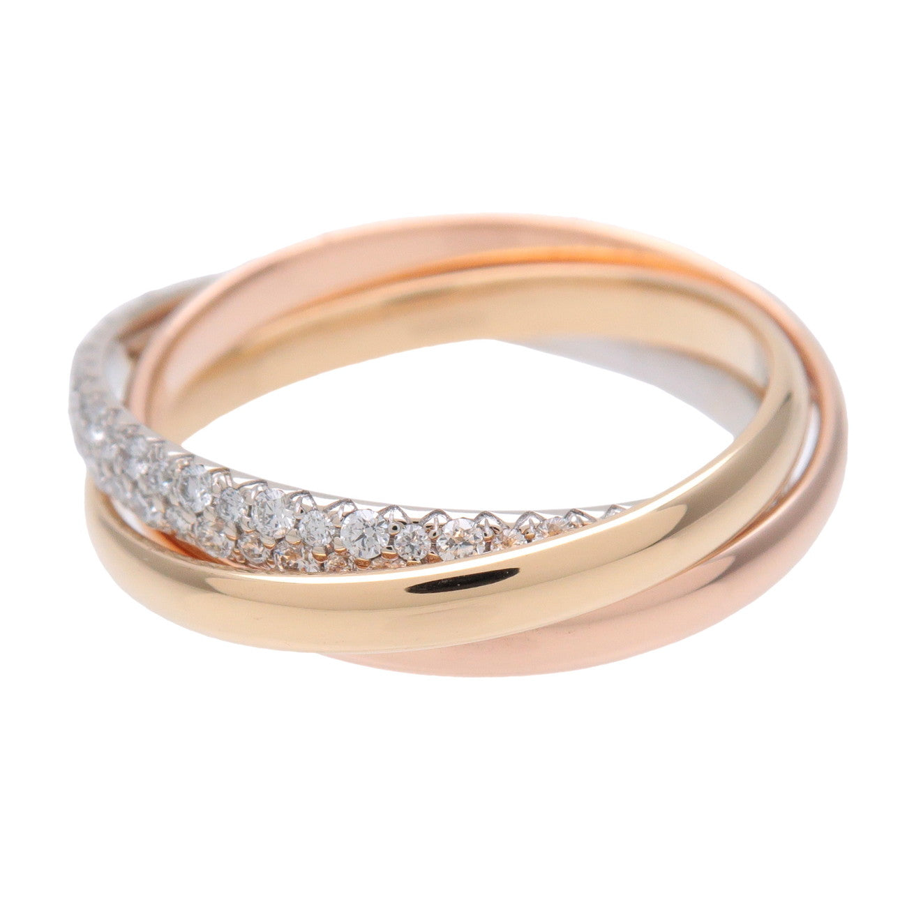 Cartier Trinity Pave Diamond Ring SM K18 750YG/WG/PG #51 US6 EU52