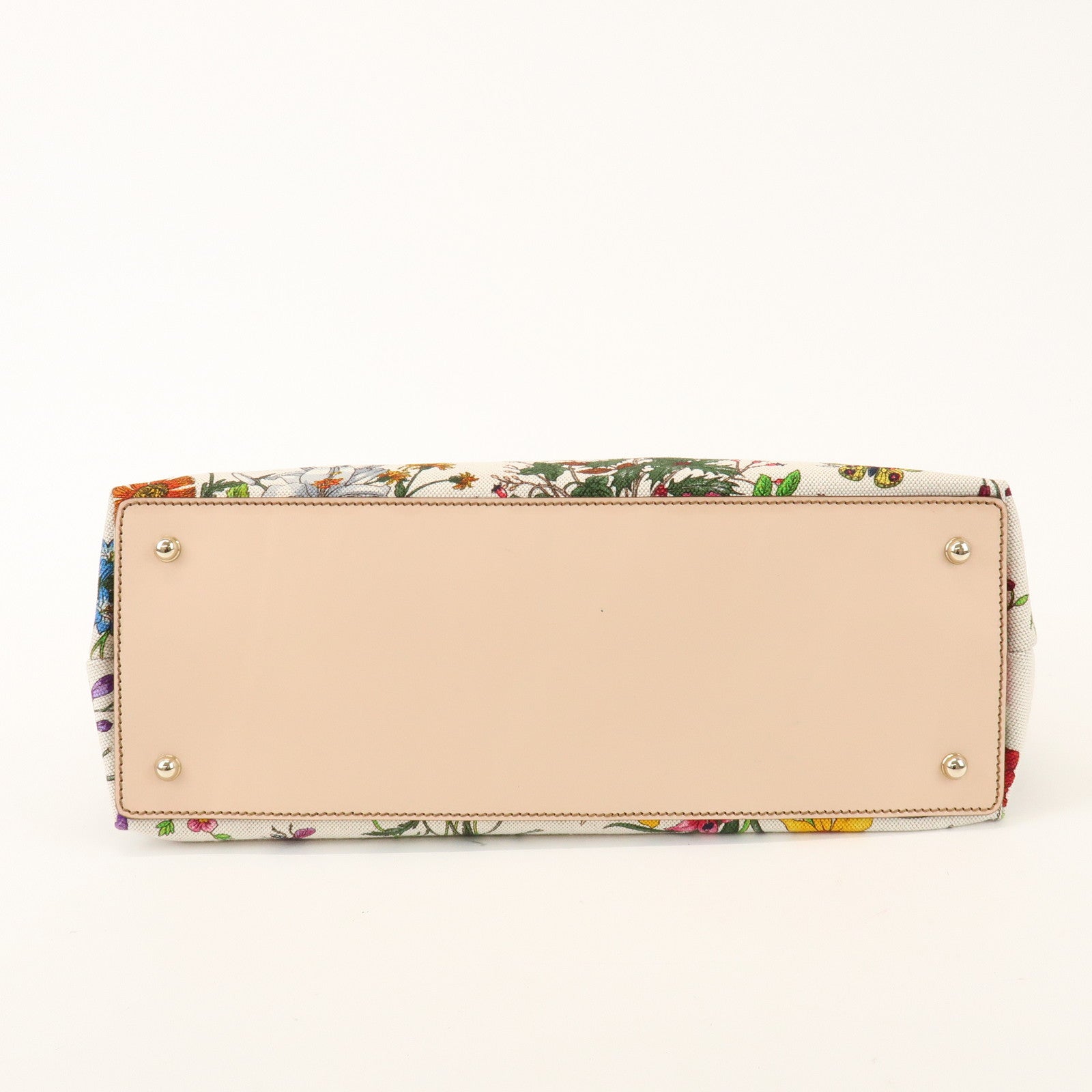 GUCCI Bamboo Flora Canvas Leather Hand Bag Multicolor Beige 137395