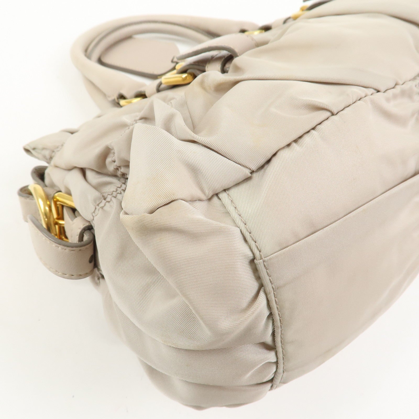 PRADA Nylon Leather 2Way Bag Hand Bag Shoulder Bag Gray BN1407