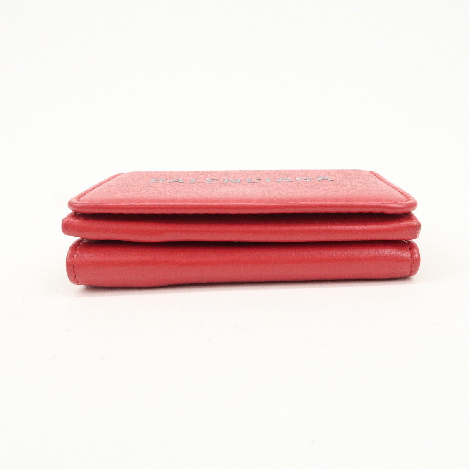 BALENCIAGA CASH Leather Mini Tri-fold Compact Wallet Red 593813