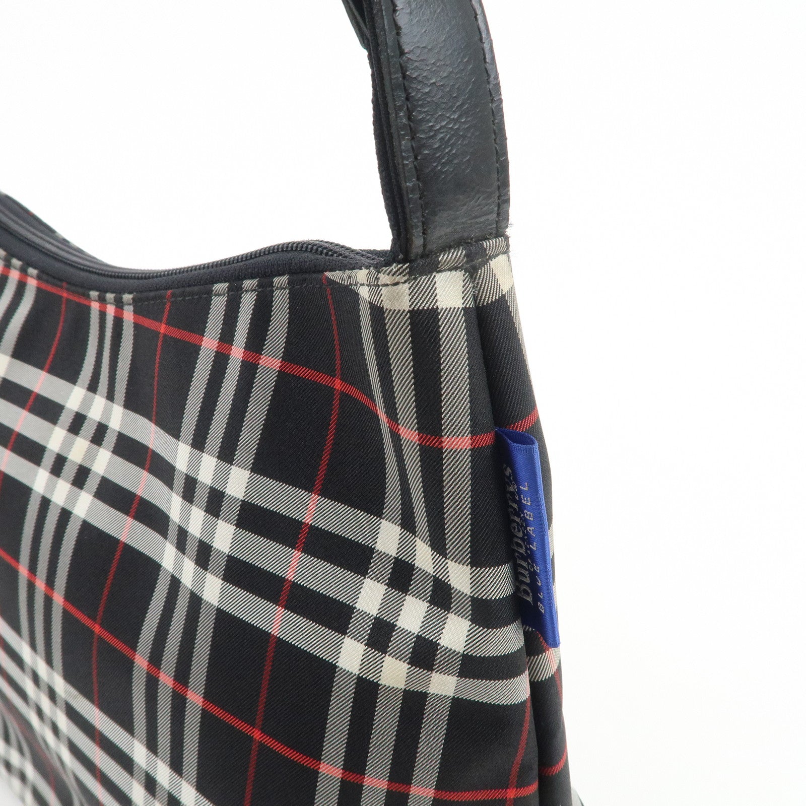 BURBERRY Blue Label Nylon Leather Shoulder Bag Nova Plaid Black