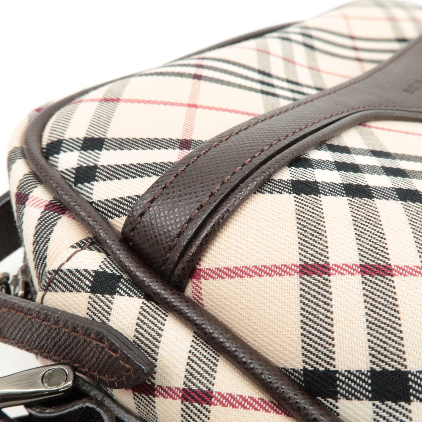 BURBERRY Canvas Leather Shoulder Bag Nova Plaid Beige Brown Used