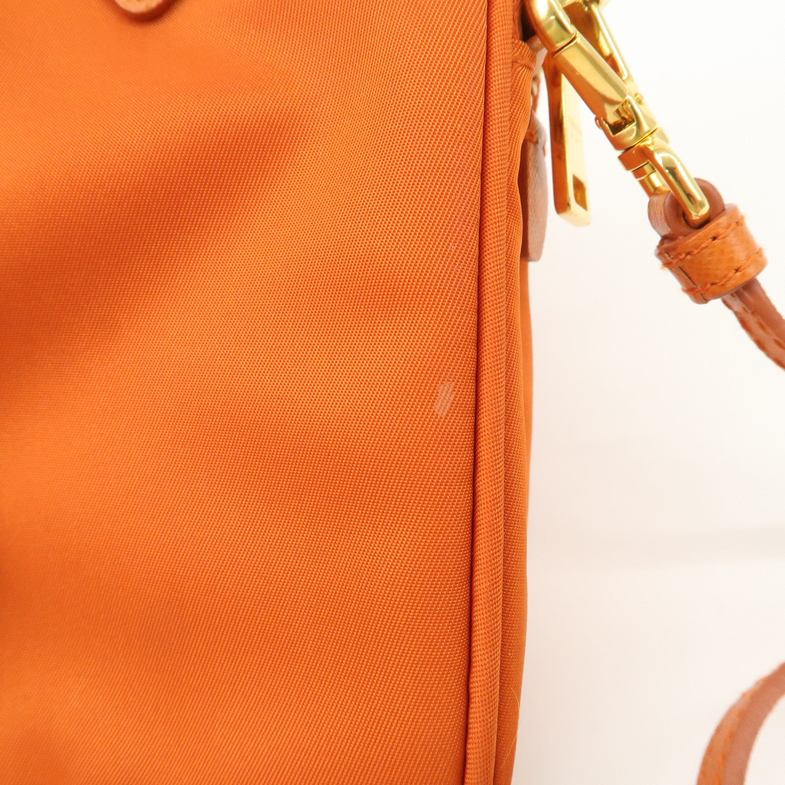 PRADA Triangle Logo Leather Nylon Smartphone Case Orange 2ZT012 Used