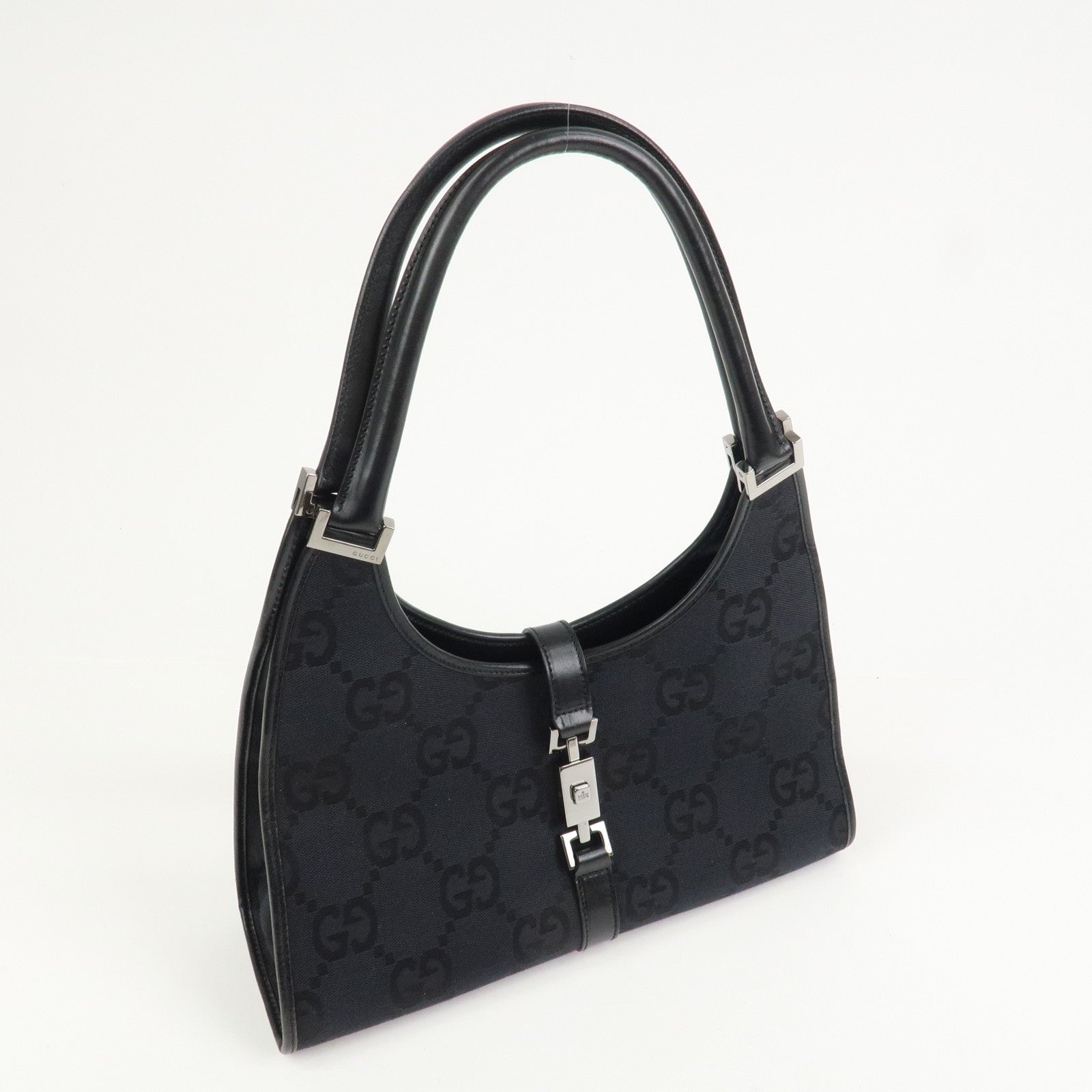 GUCCI Jackie GG Canvas Leather Shoulder Bag Hand Bag Black 002.1067