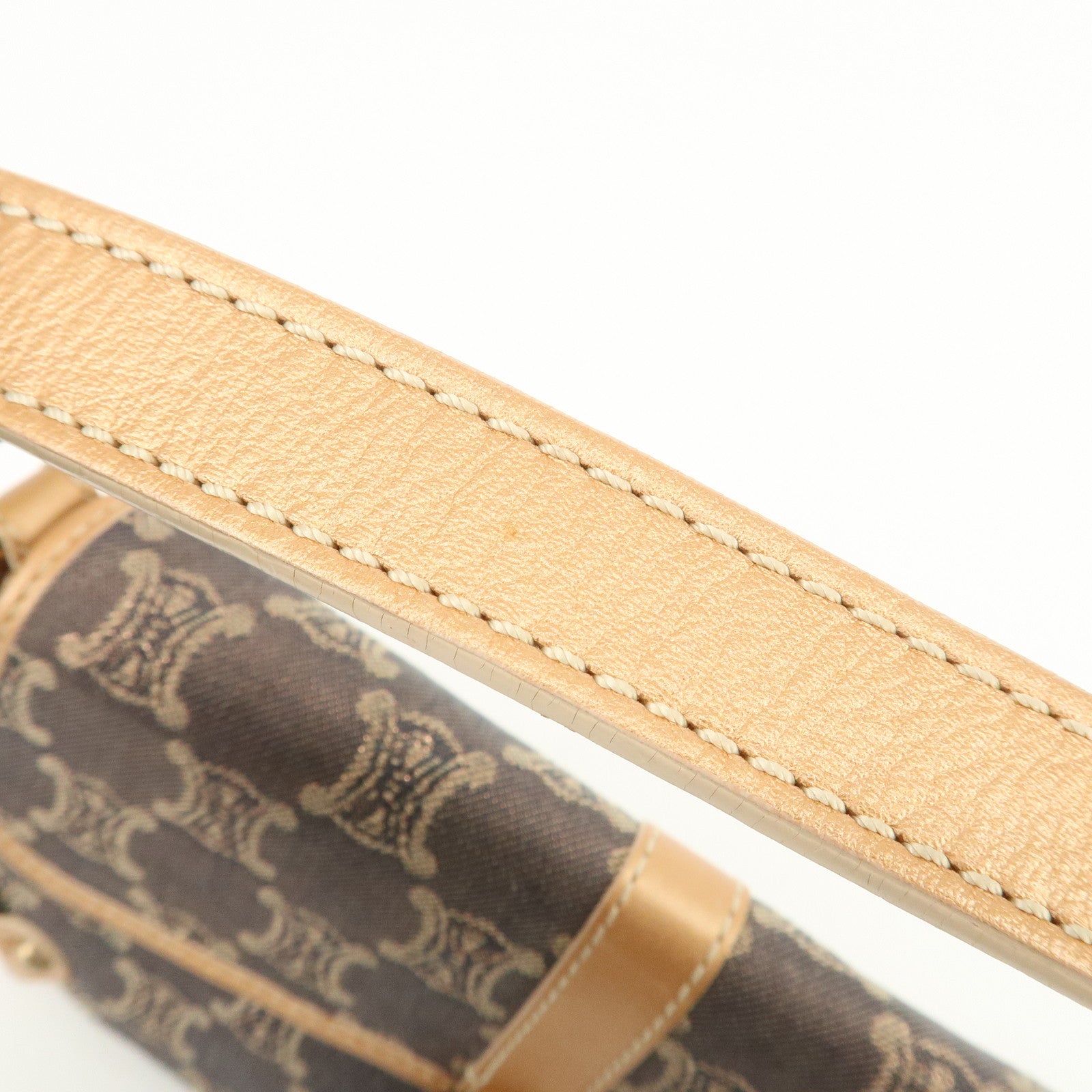 CELINE Macadam Denim Leather Shoulder Bag Metalic Pink Beige Navy