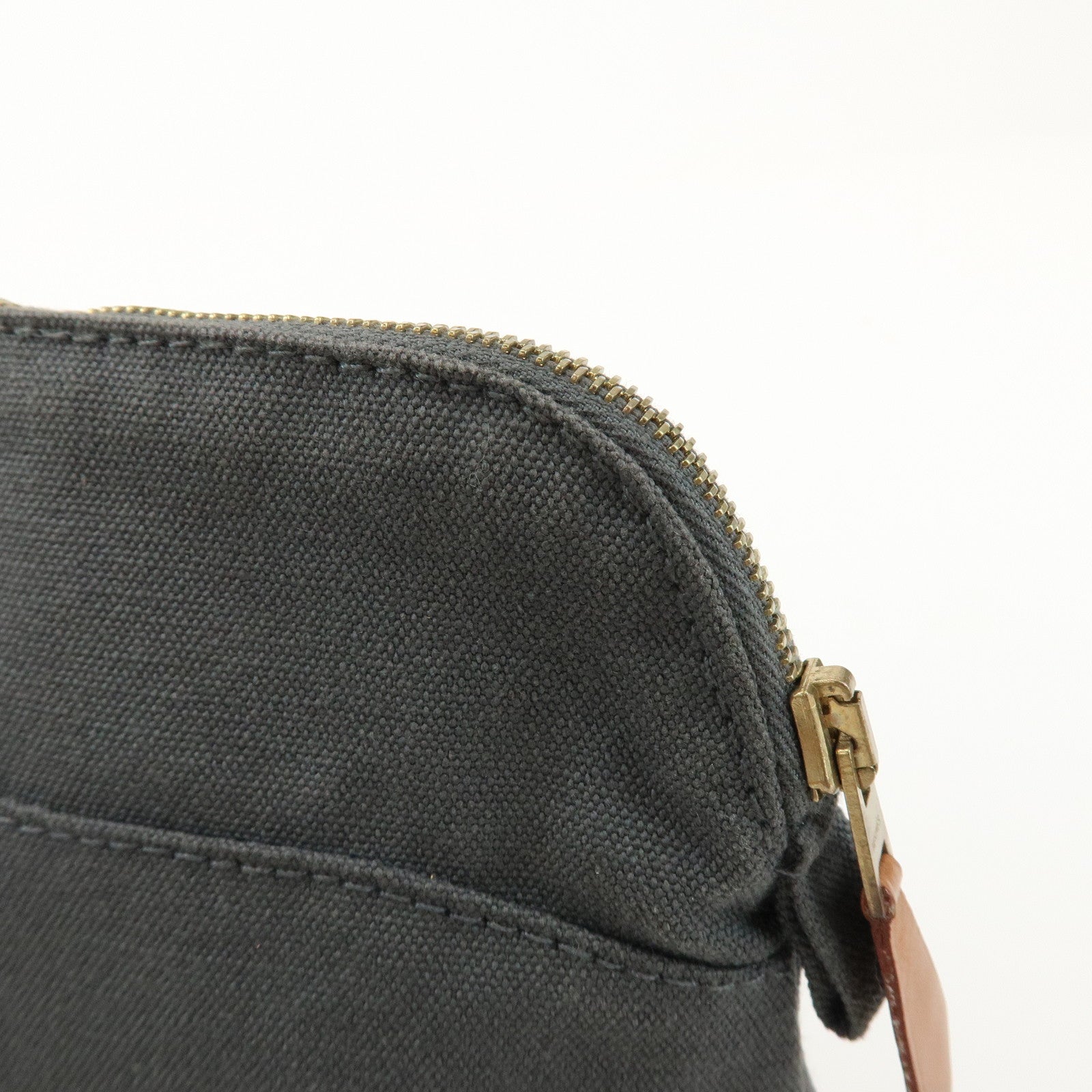 HERMES Logo Canvas Leather Bolide Pouch 16 Cosmetic Pouch