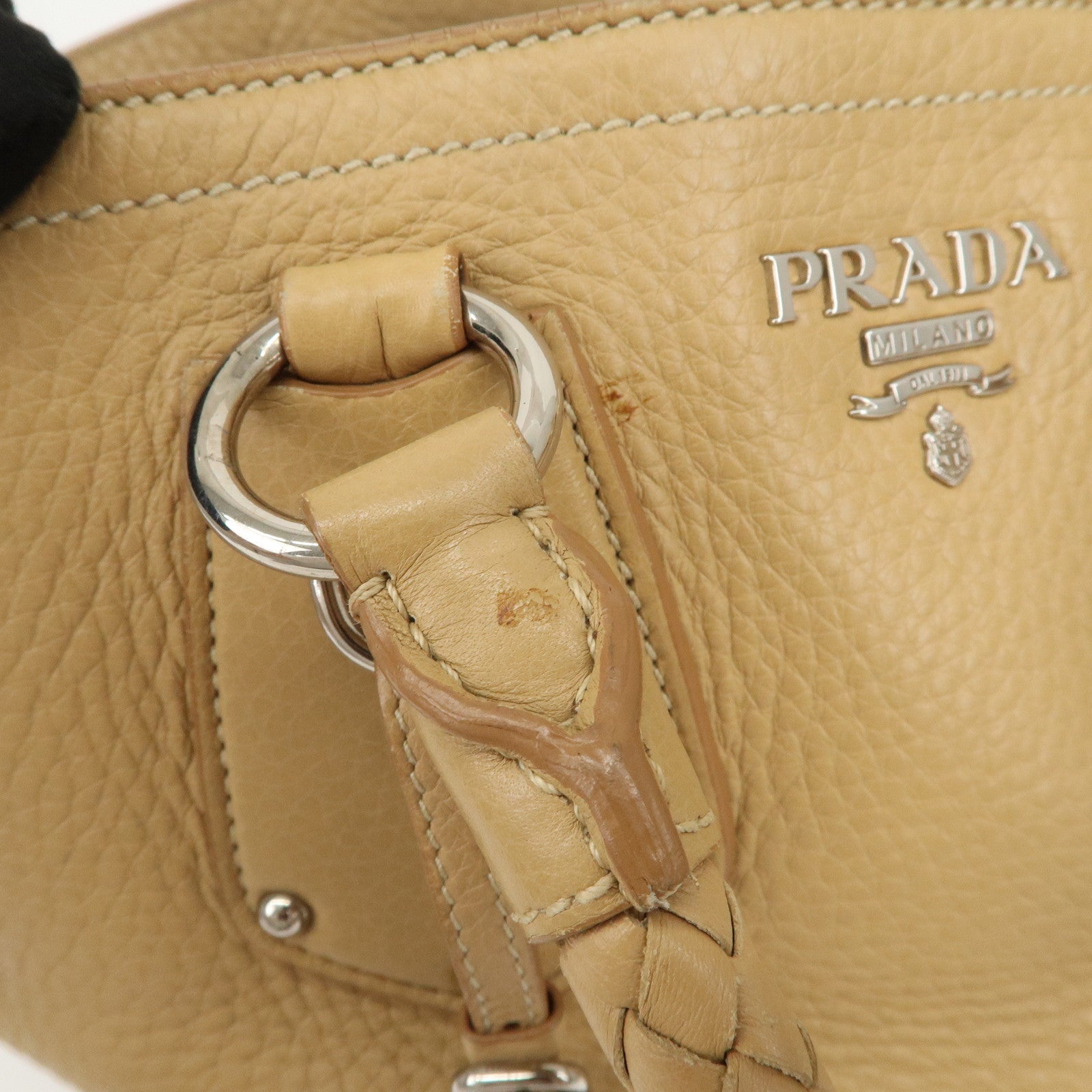 PRADA Logo Leather 2Way Bag Hand Bag Shoulder Bag Beige BN1364