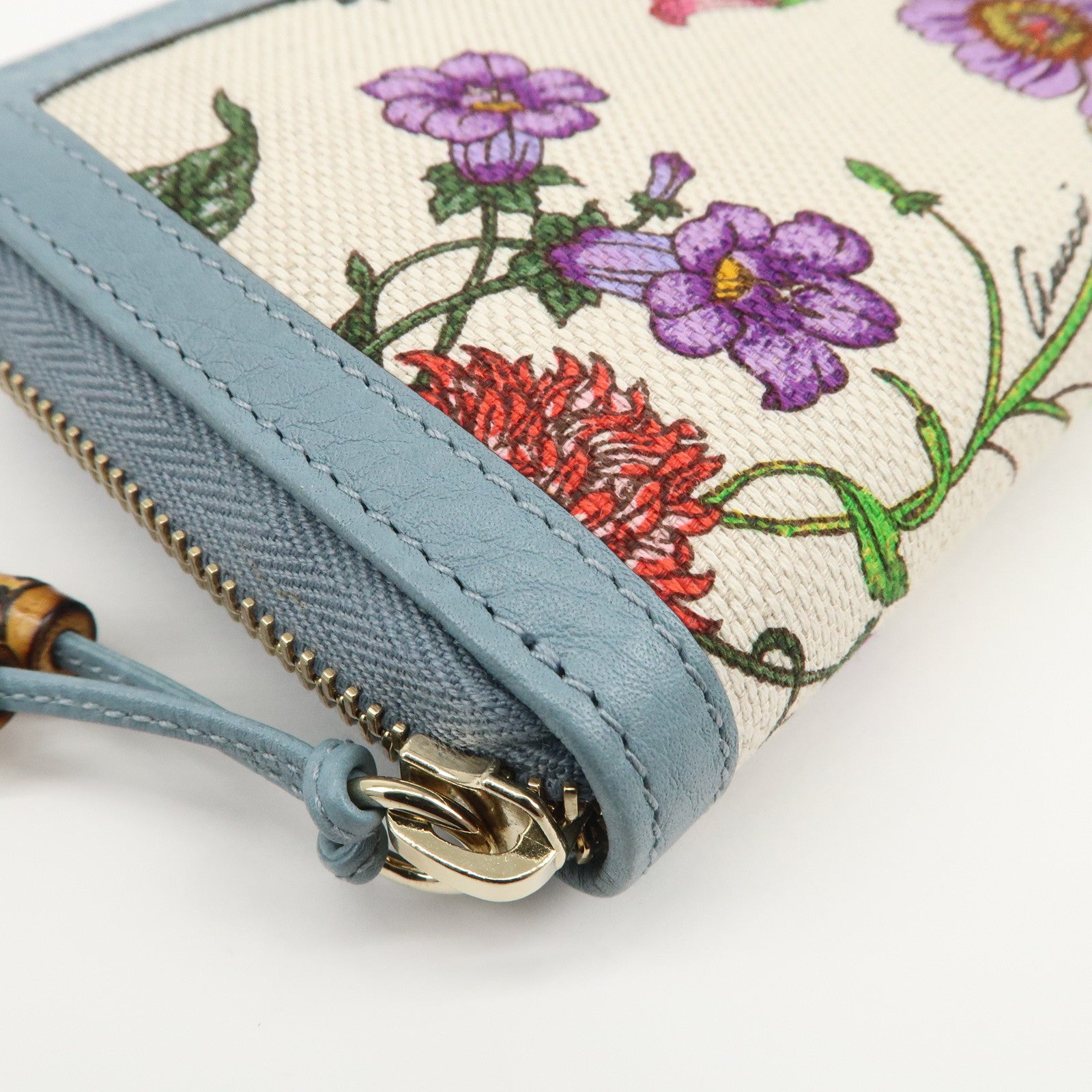 GUCCI Flora Bamboo Canvas Leather Round Zippy Long Wallet 356708