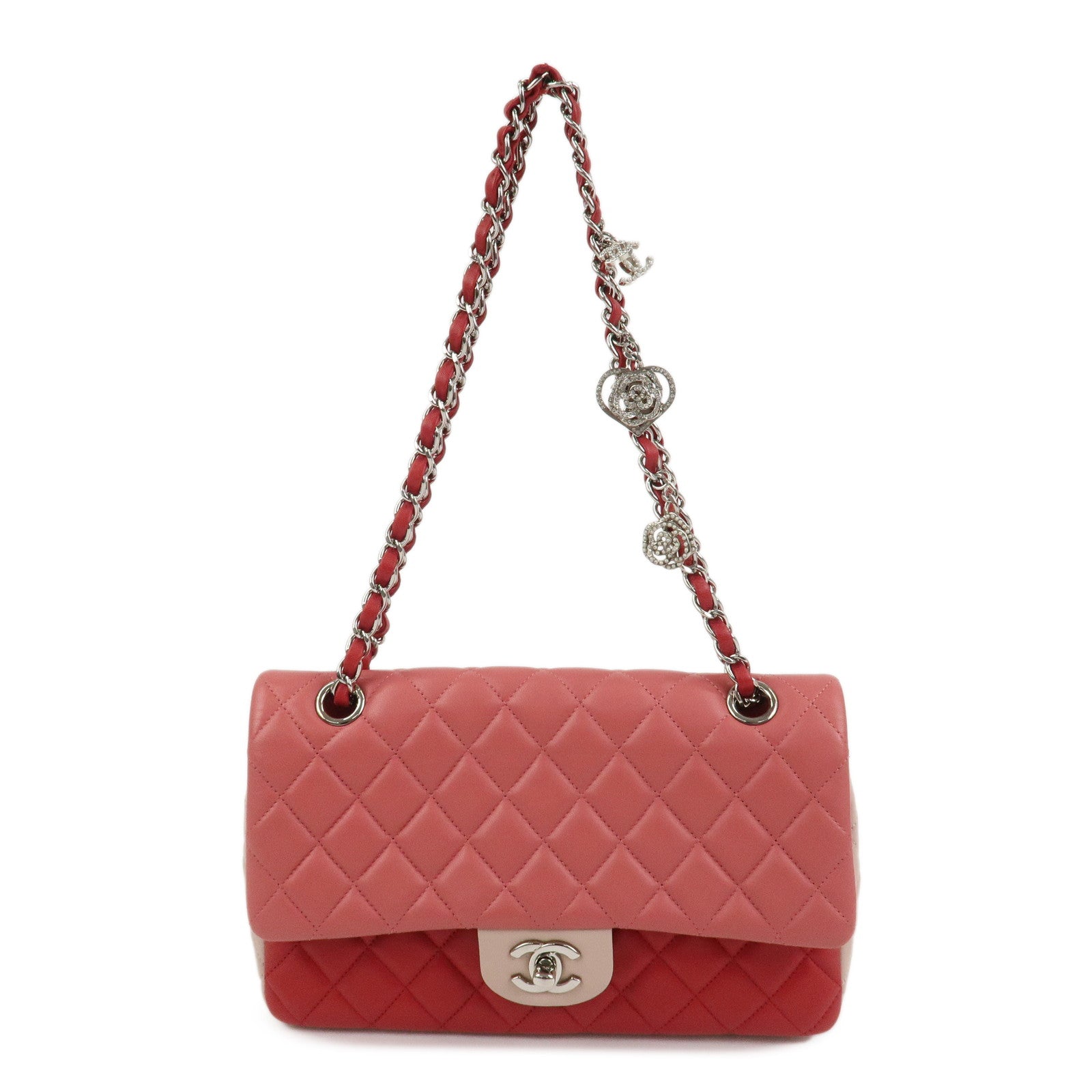 CHANEL Matelasse 25 Lamb Skin Chain Shoulder Bag Pink Red A90214