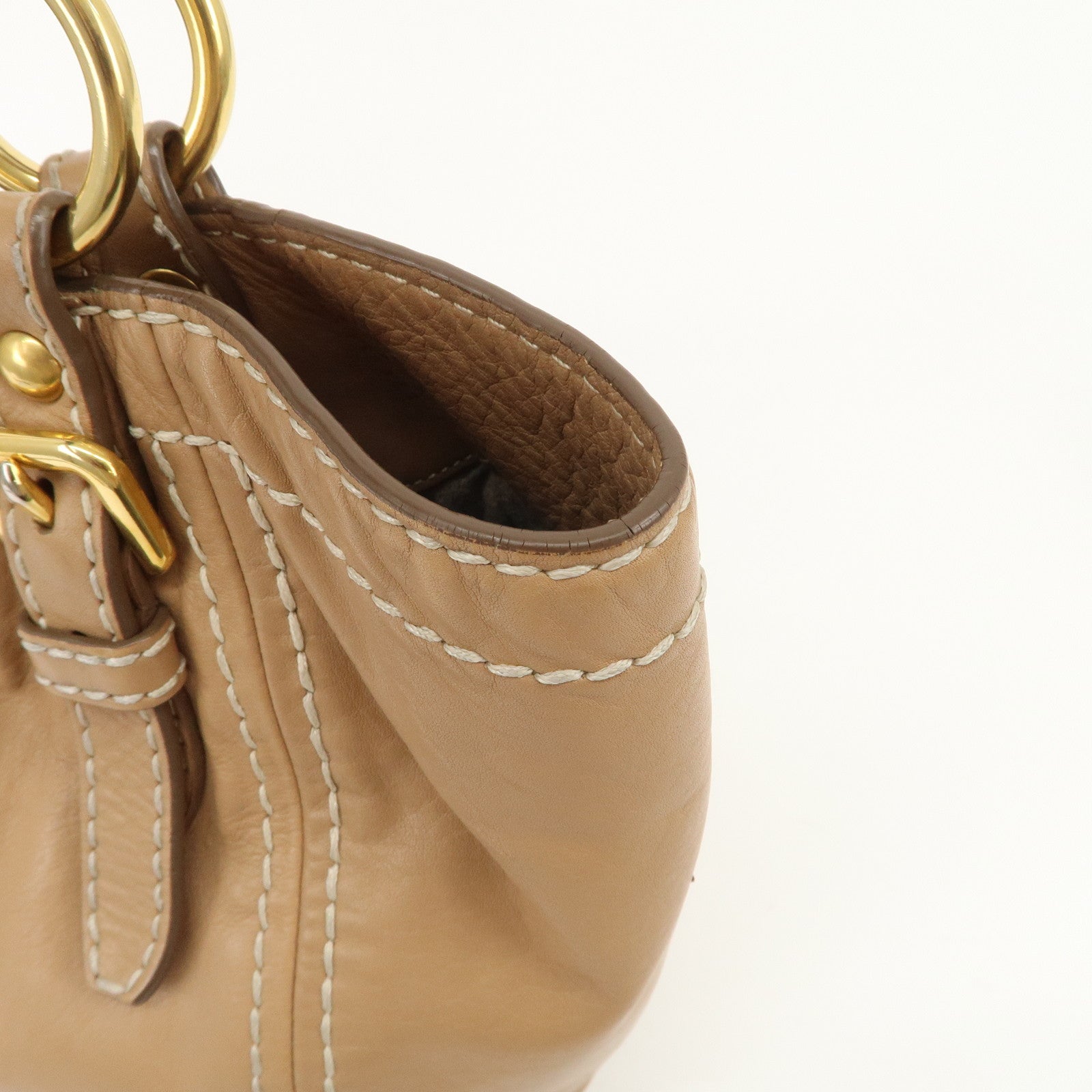 PRADA Leather Shoulder Bag Hand Bag Shoulder Bag Beige Gold BR4691 Used