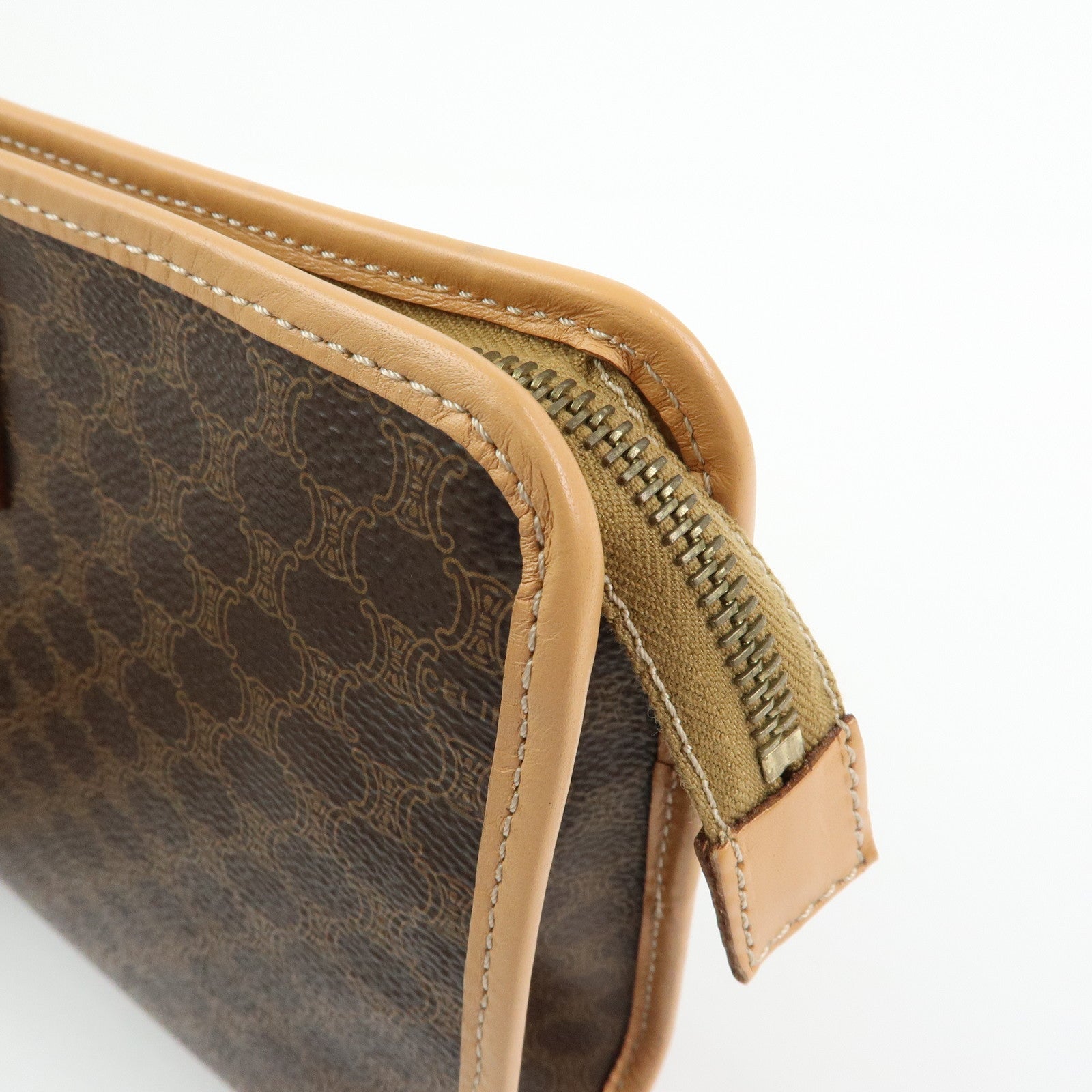 CELINE Macadam PVC Leather Clutch Bag Cosmetic Pouch Brown