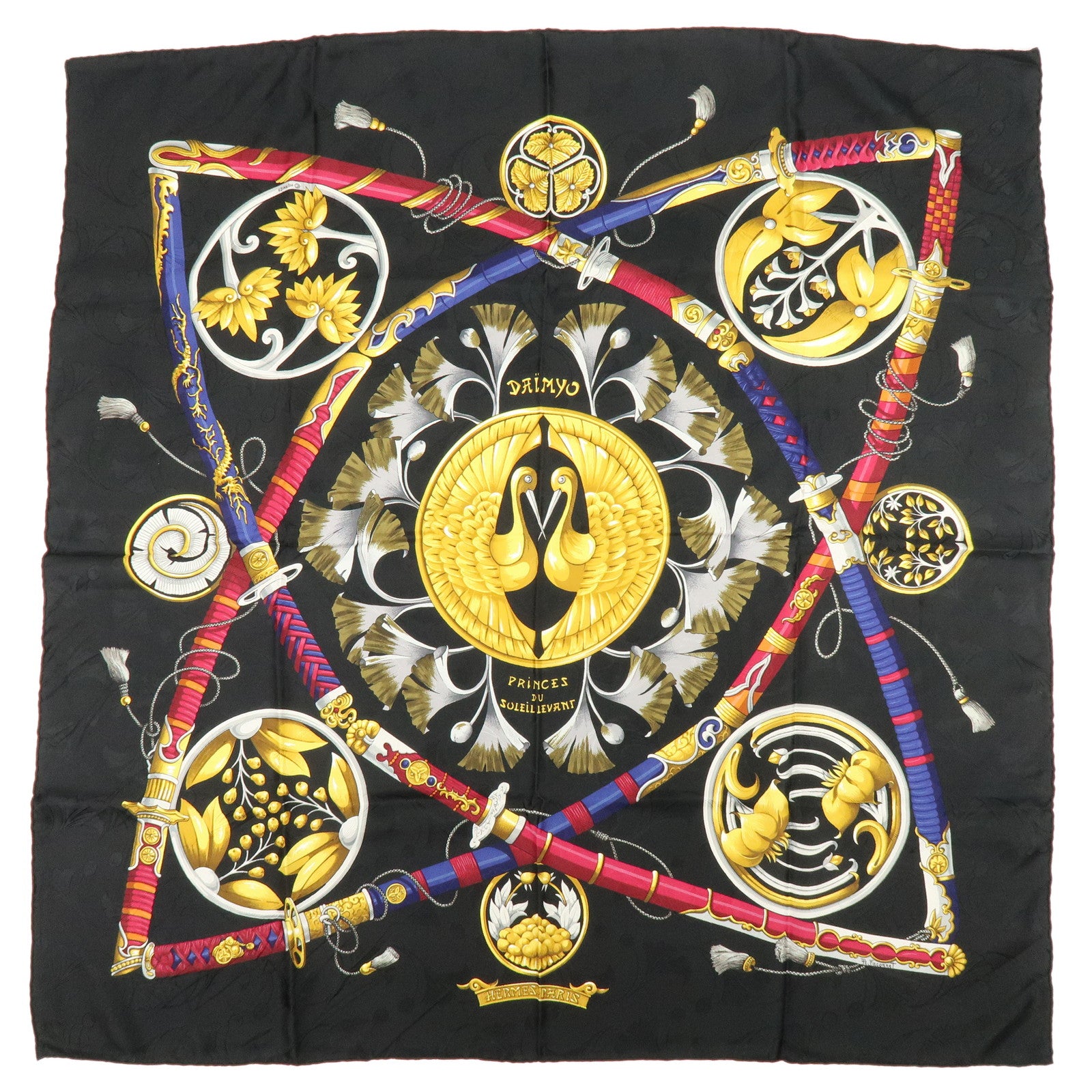 HERMES Carre 90 Silk 100% Scarf DAIMYO PRINCES DU SOLEIL LEVANT