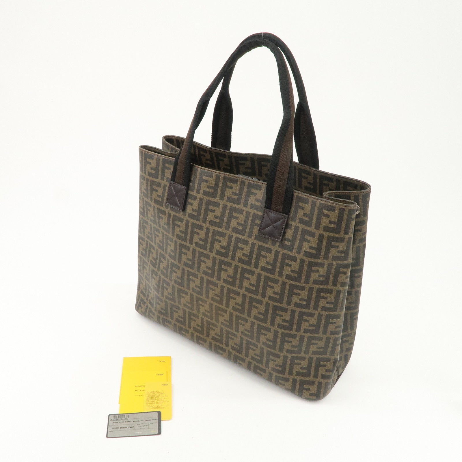 FENDI Zucca PVC Canvas Tote Bag Shoulder Bag Black Brown 7VA271