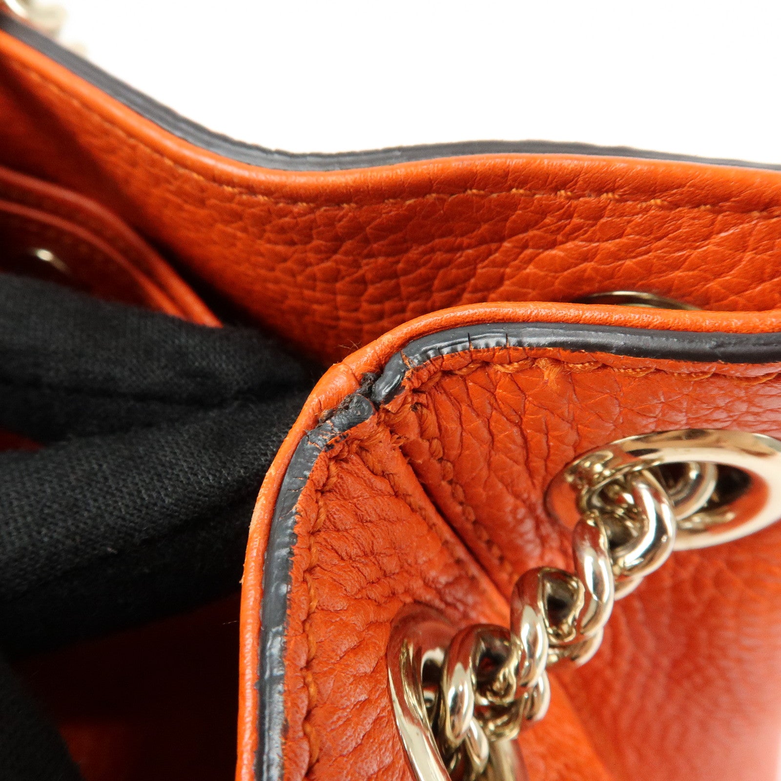 GUCCI SOHO Leather Tassel Chain Shoulder Bag Orange 387043
