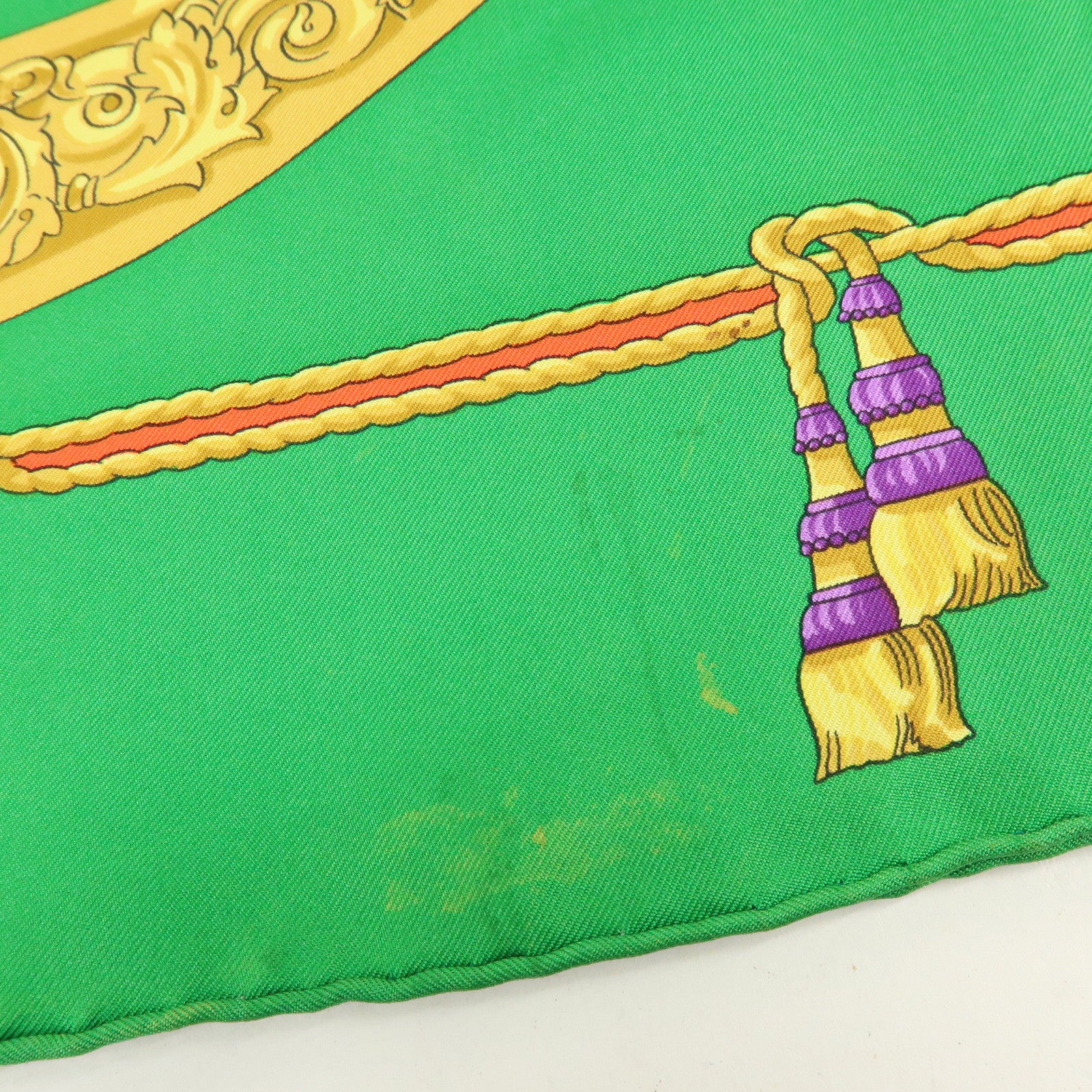 HERMES Carre 90 Set of 2 Silk 100% Scarf Green Gold Ivory