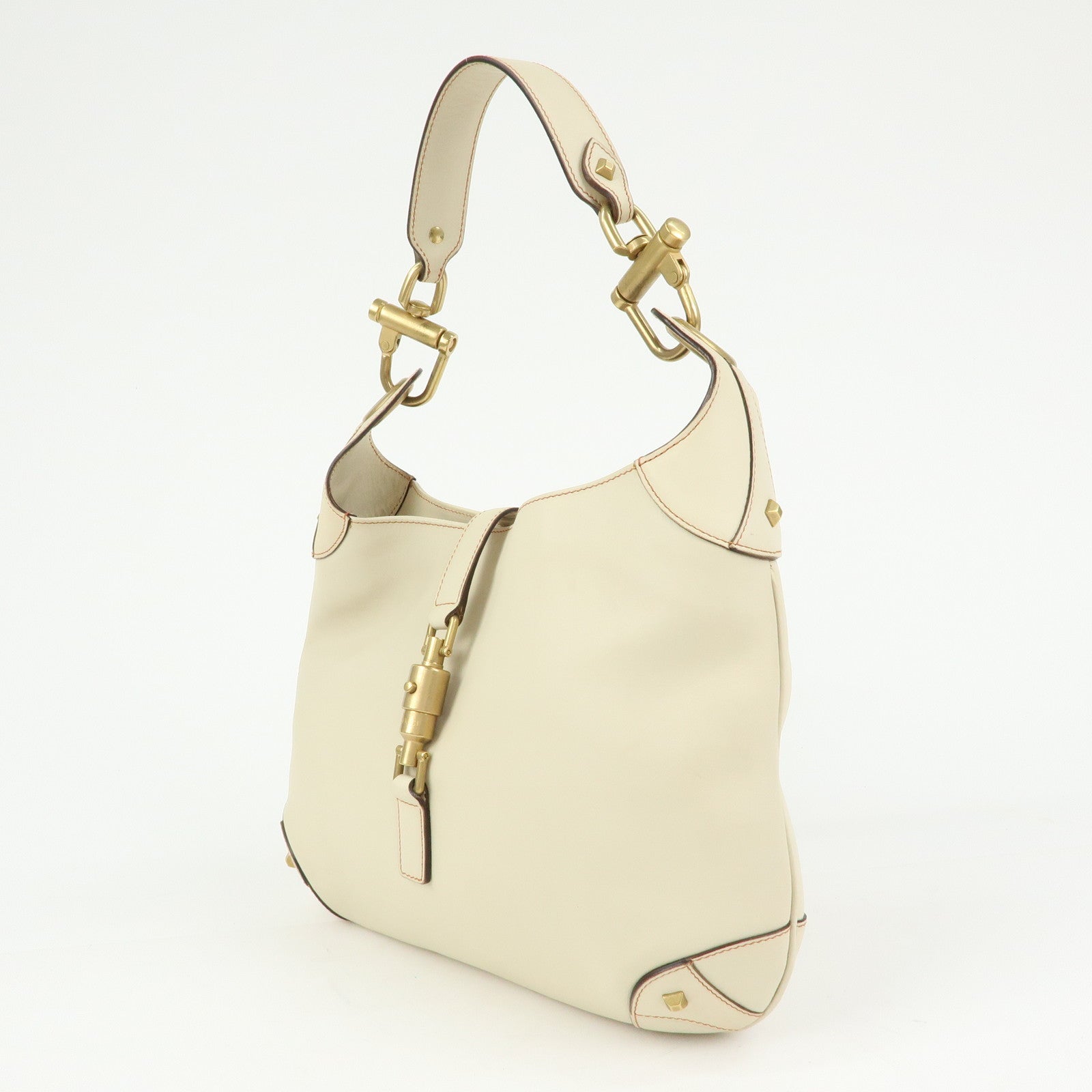 GUCCI Jackie Leather Shoulder Bag Hand Bag Studs Ivory 120888