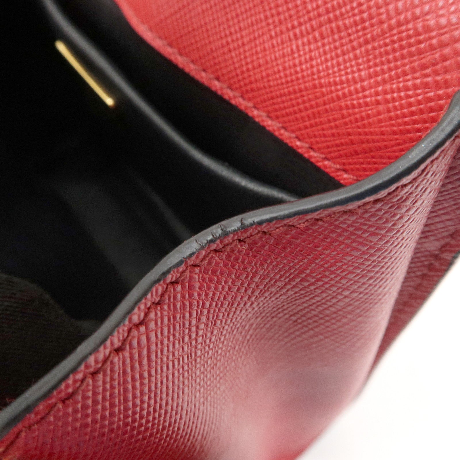 PRADA Logo Saffiano Leather Chain Shoulder Bag Red 1BH007