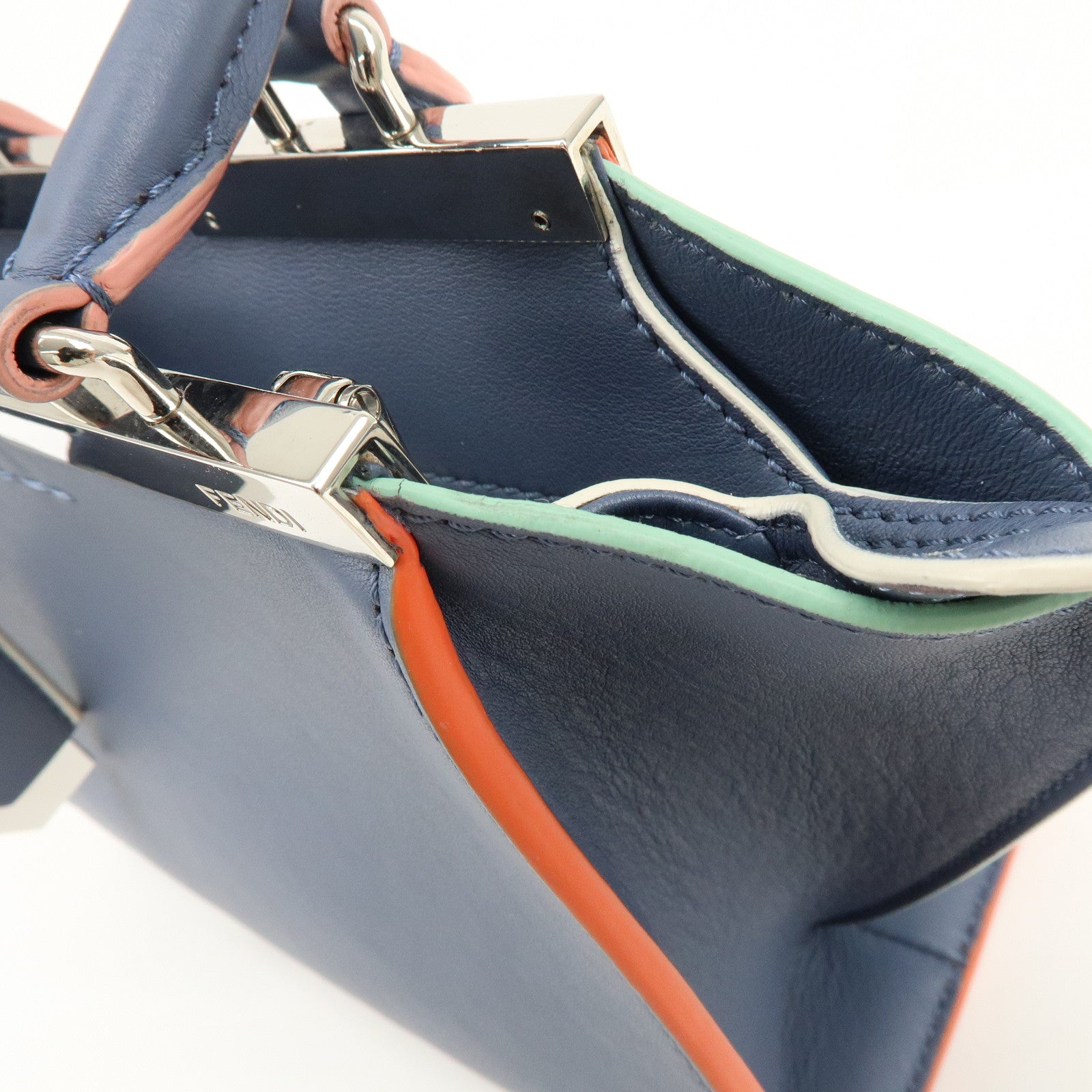 FENDI 3Jours Leather 2Way Bag Hand Bag Shoulder Bag Blue 8BH333