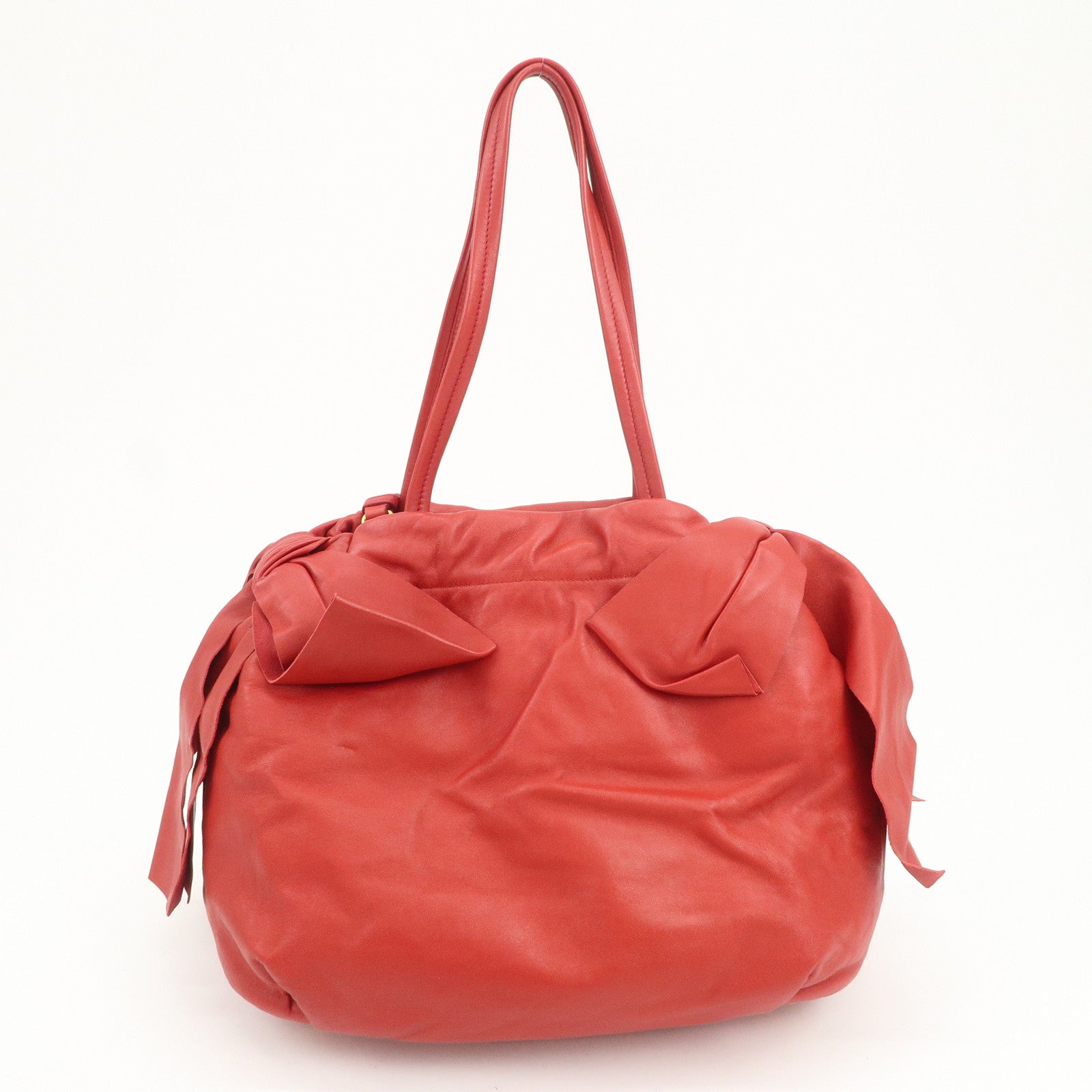 PRADA Logo Leather 2Way Bag Hand Bag Shoulder Bag Red BR4205