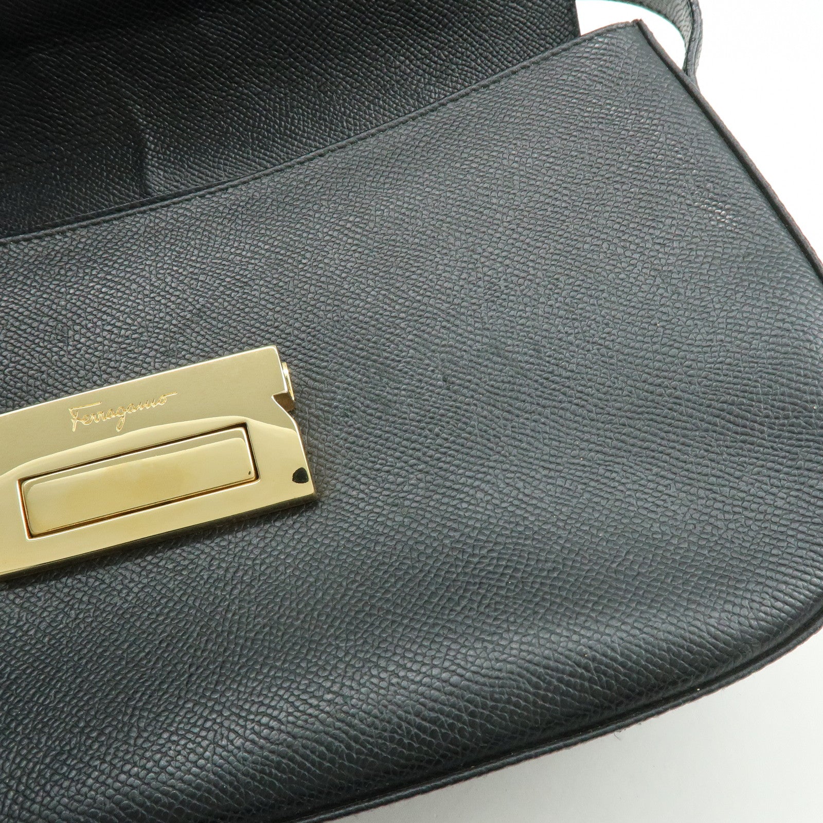 Ferragamo Leather Shoulder Bag Hand Bag Black