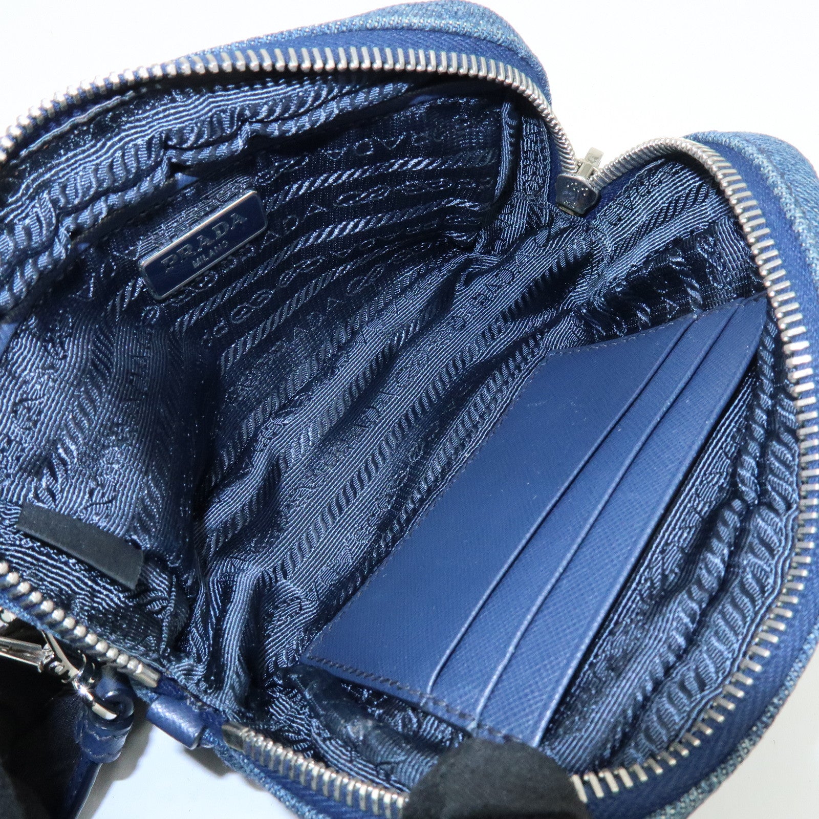 PRADA Logo Denim Shoulder Bag Crossbody Bag Rhinestone Blue