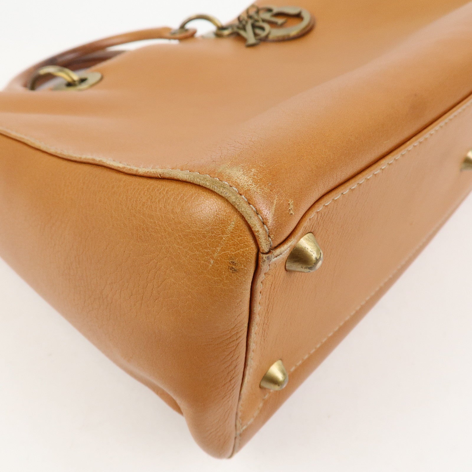 Christian Dior Lady Dior Leather Tote Bag Hand Bag Brown Gold