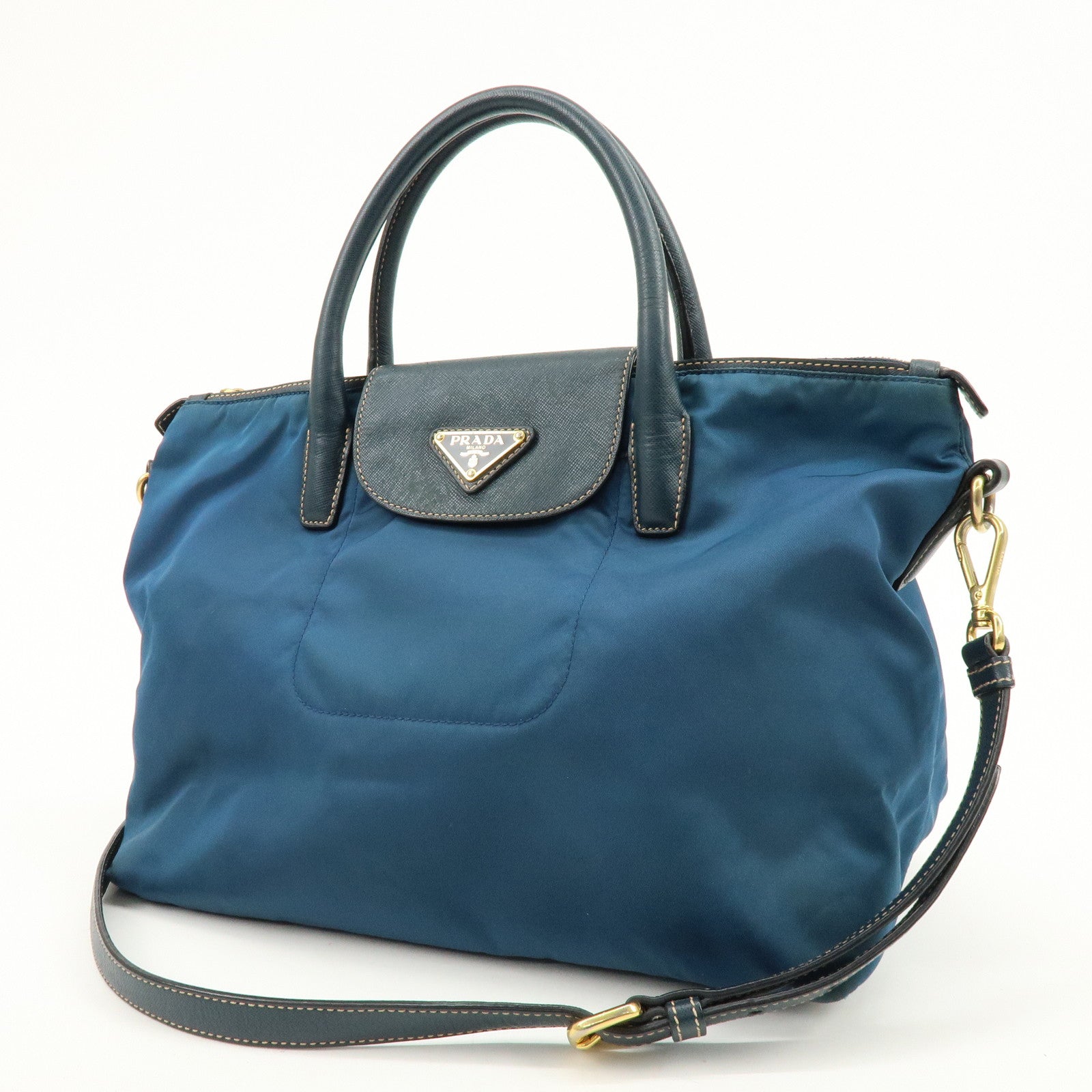 PRADA Triangle Logo 2Way Bag Hand Bag Shoulder Bag Blue BN2541