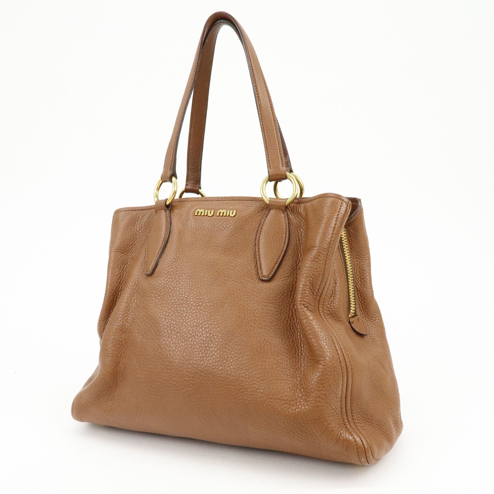 MIU MIU Madras Leather Tote Bag Shoulder Bag Brown