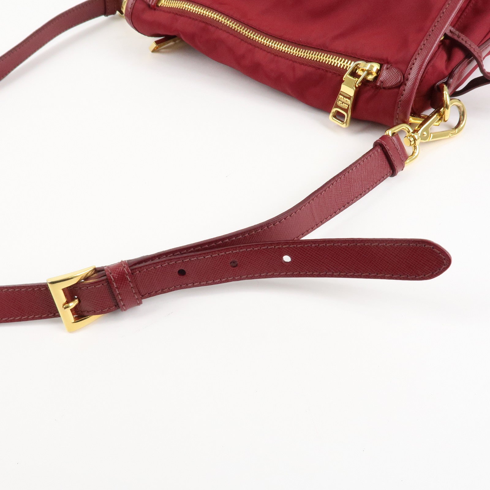 PRADA Logo Nylon Leather Shoulder Bag Crossbody Bag Bordeaux BT0692 Used