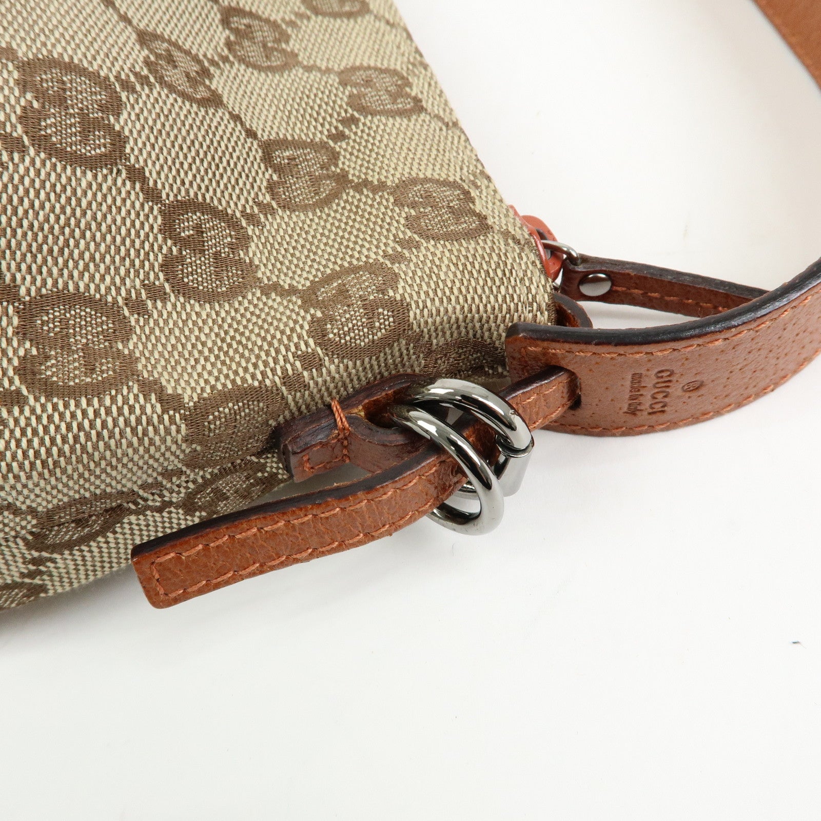 GUCCI GG Canvas Leather Mini Hand Bag Pouch Beige Brown 103399