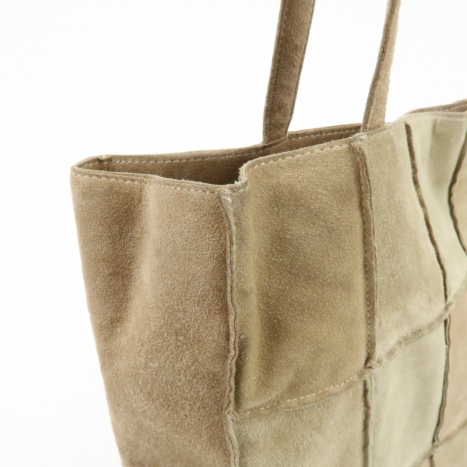 CHANEL Suede Patchwork Shoulder Bag Tote Bag Beige