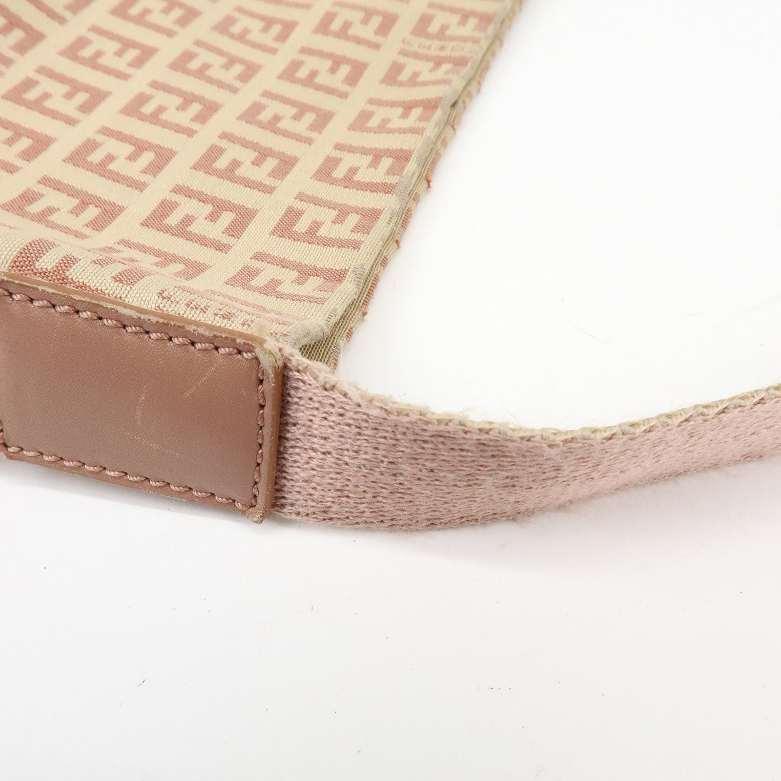 FENDI Zucchino Canvas Leather Shoulder Bag Beige Pink 8BR318