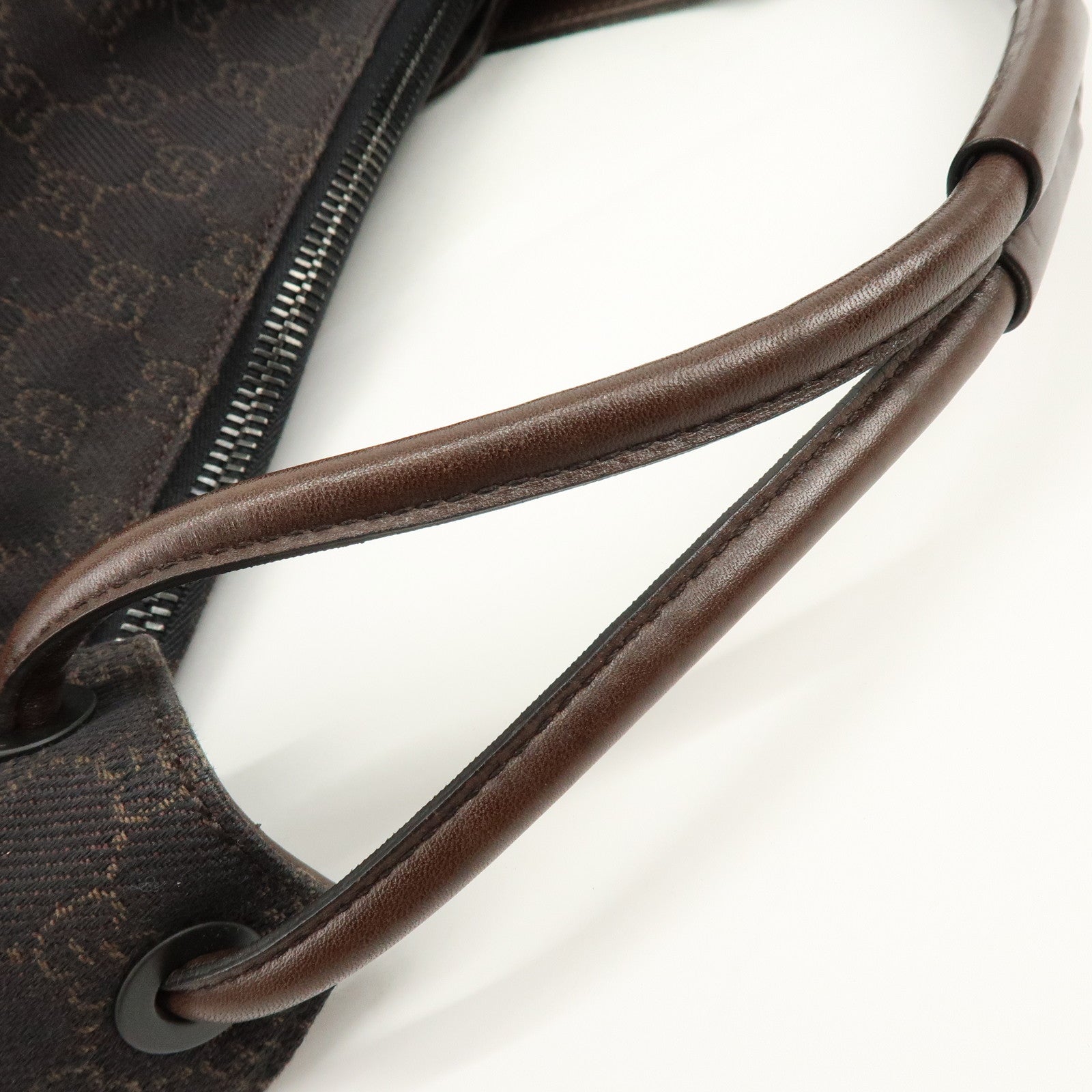 GUCCI GG Denim Leather Shoulder Bag Hand Bag Dark Brown 101292