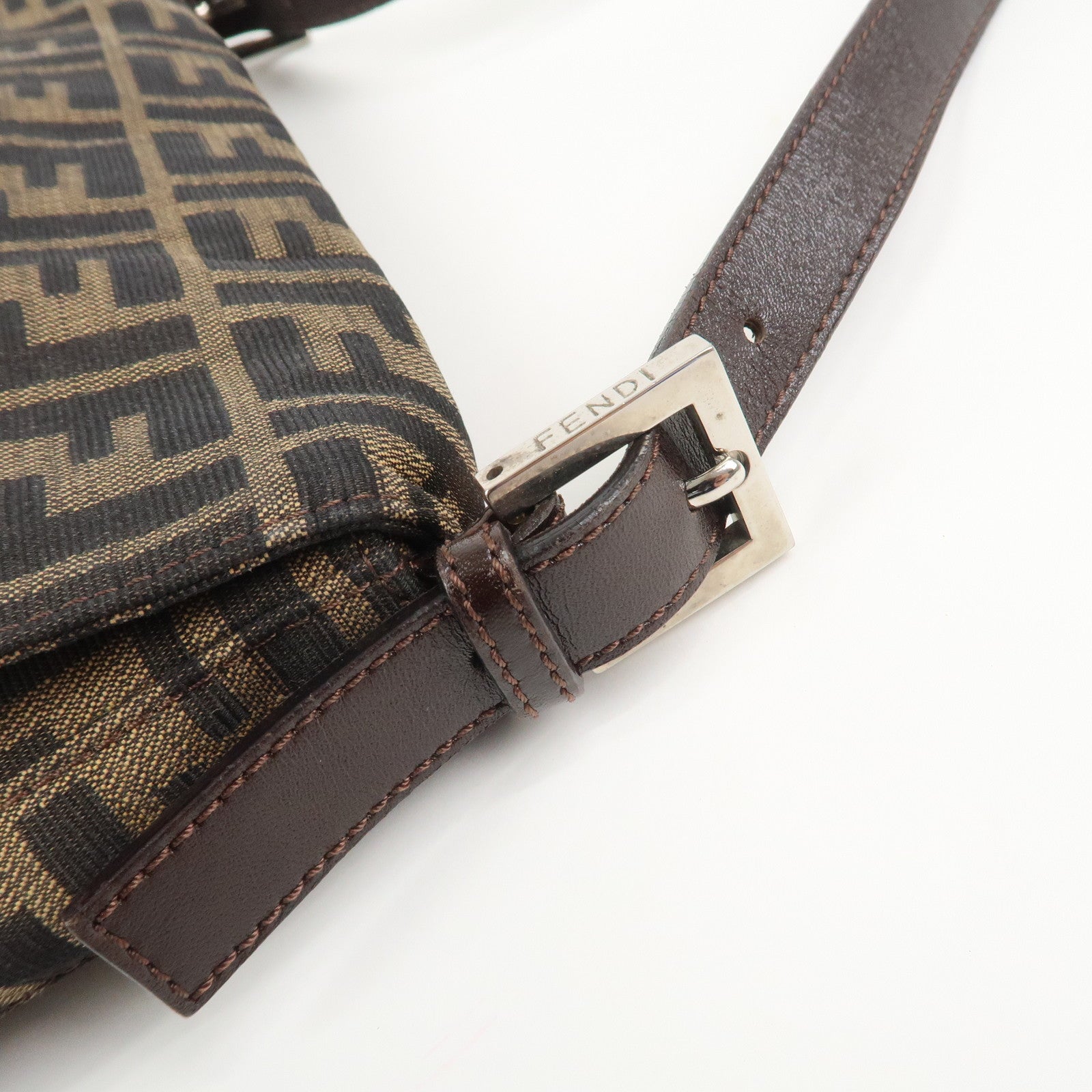 FENDI Zucca Canvas Leather Shoulder Bag Brown Black 26730
