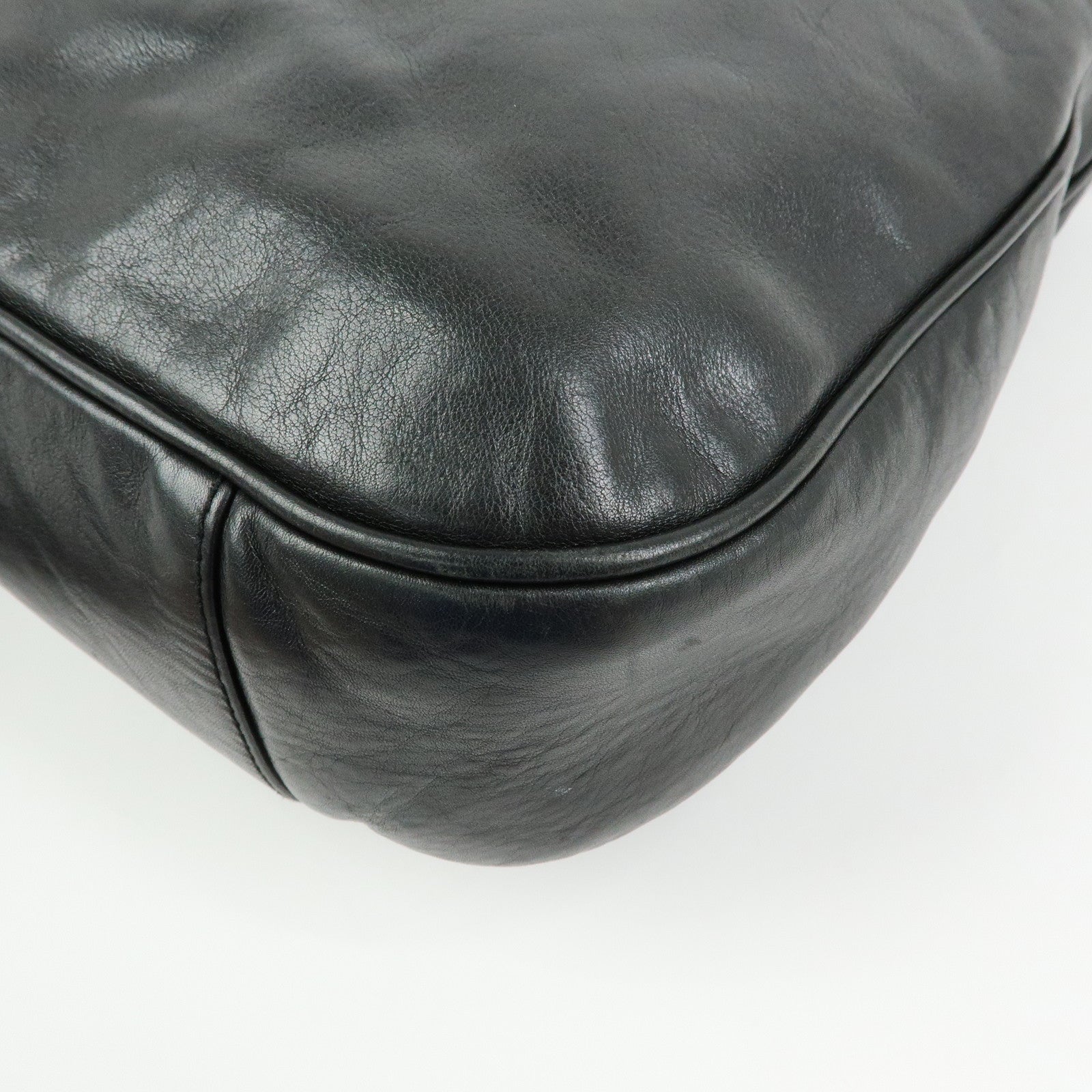 GUCCI Bamboo Leather 2Way Bag Hand Bag Shoulder Bag Black 001・1781