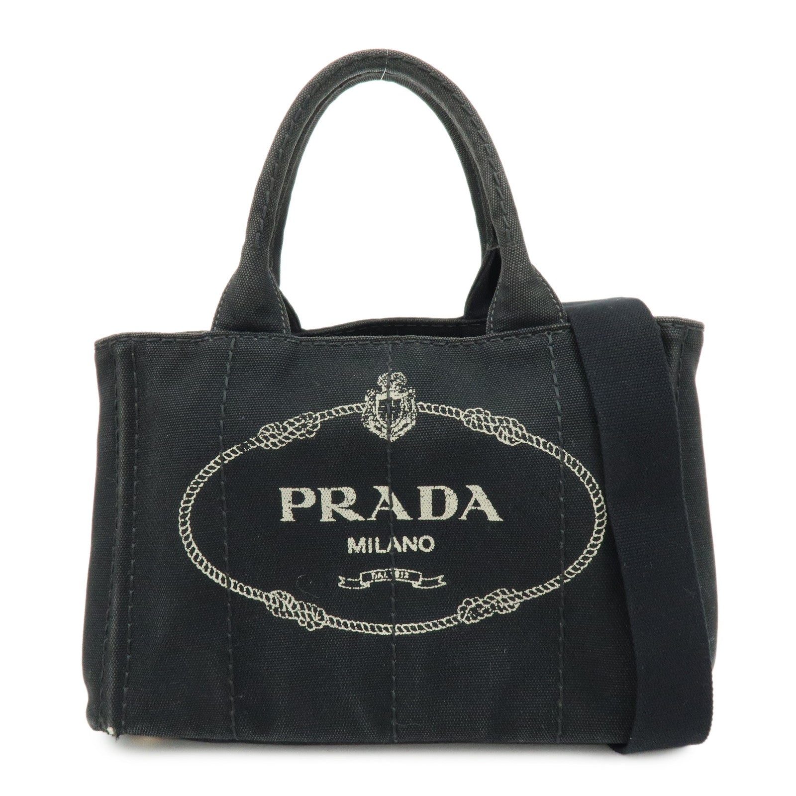PRADA Triangle Logo Canapa Mini 2Way Hand Shoulder Bag Black B2439G Used F/S