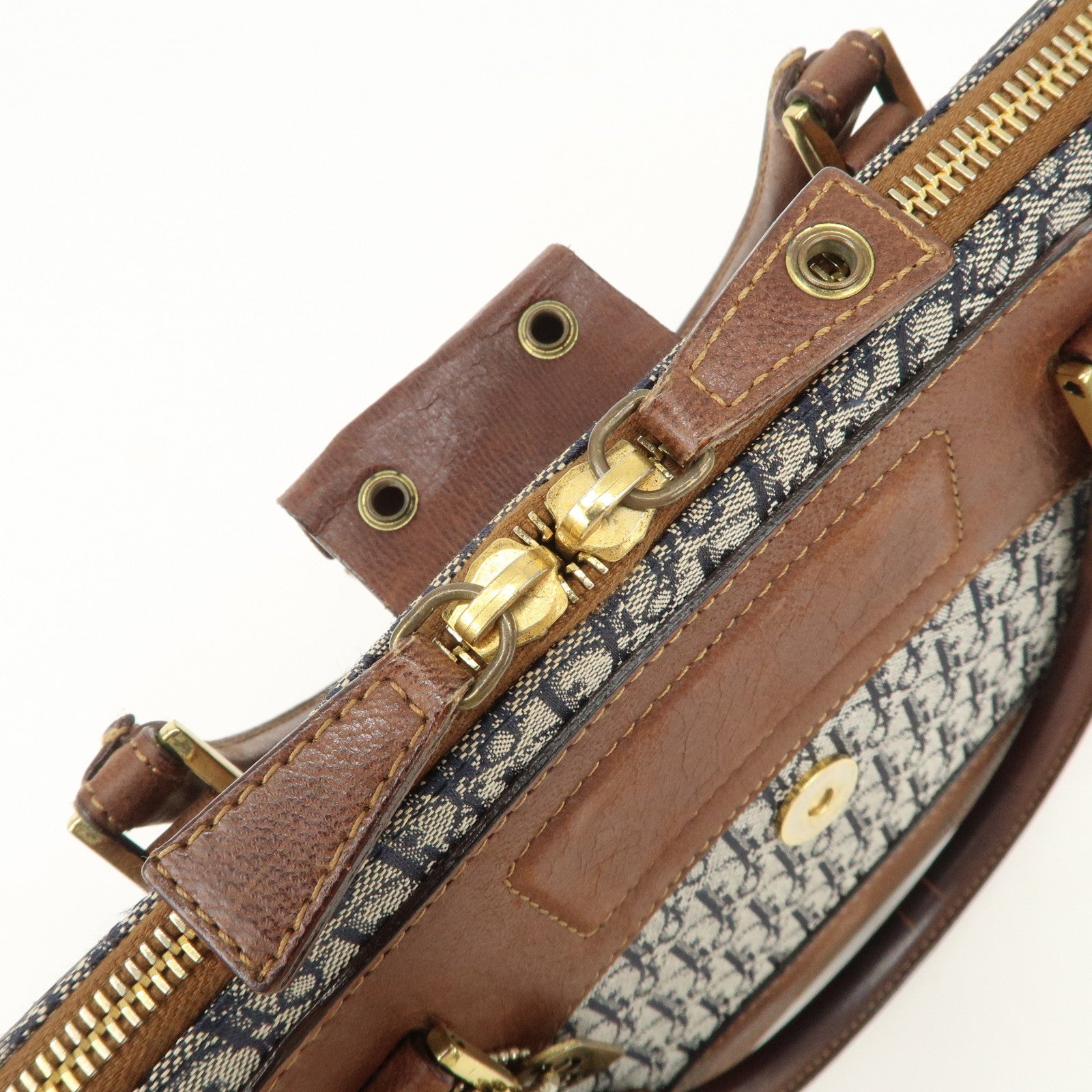 Christian Dior Street Chic Trotter Canvas Leather Hand Bag Brown