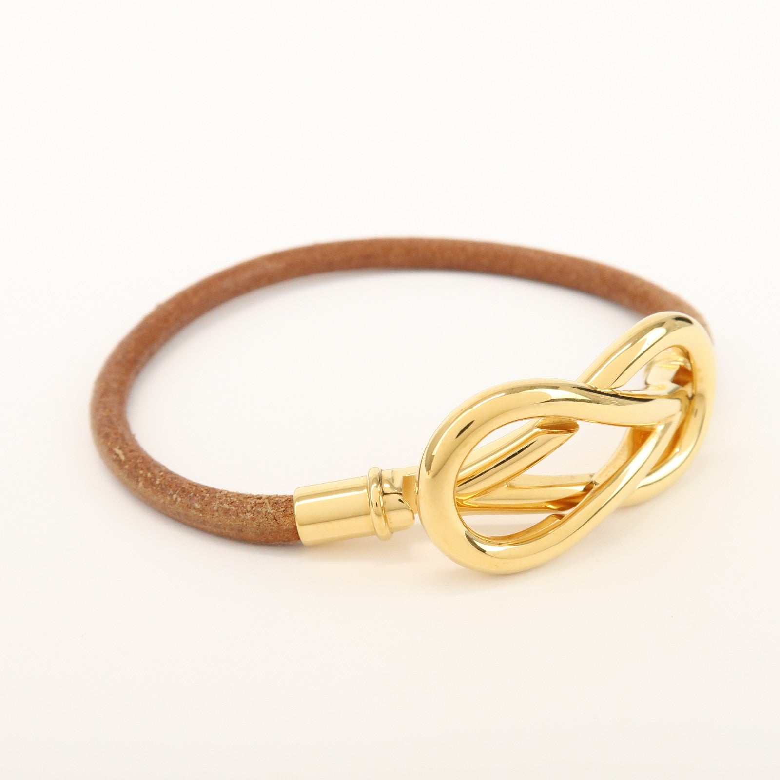 HERMES Attelage Bracelet Logo Metal Brown