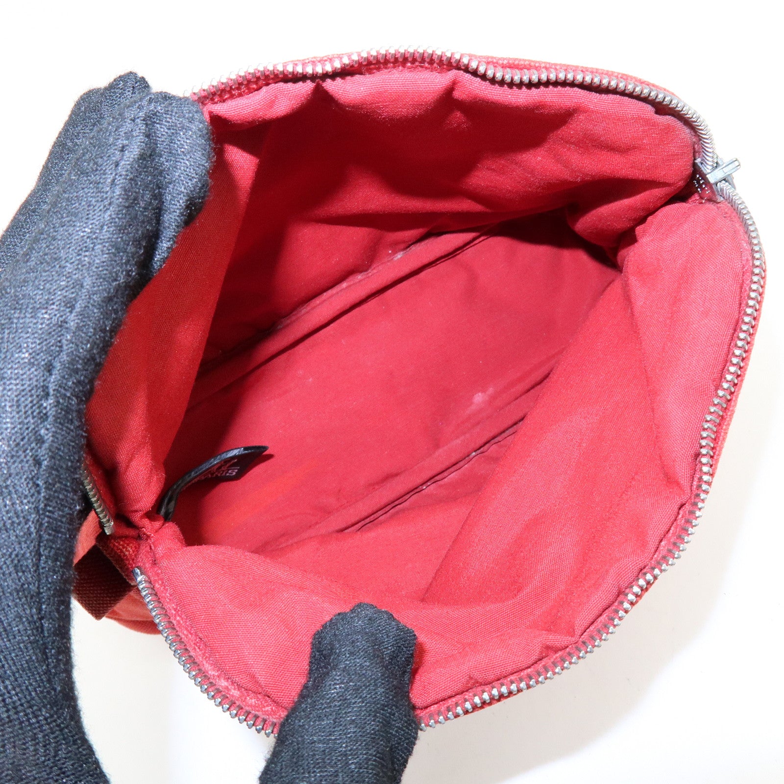 HERMES Bolide Cotton Leather Pouch Cosmetic Pouch Red