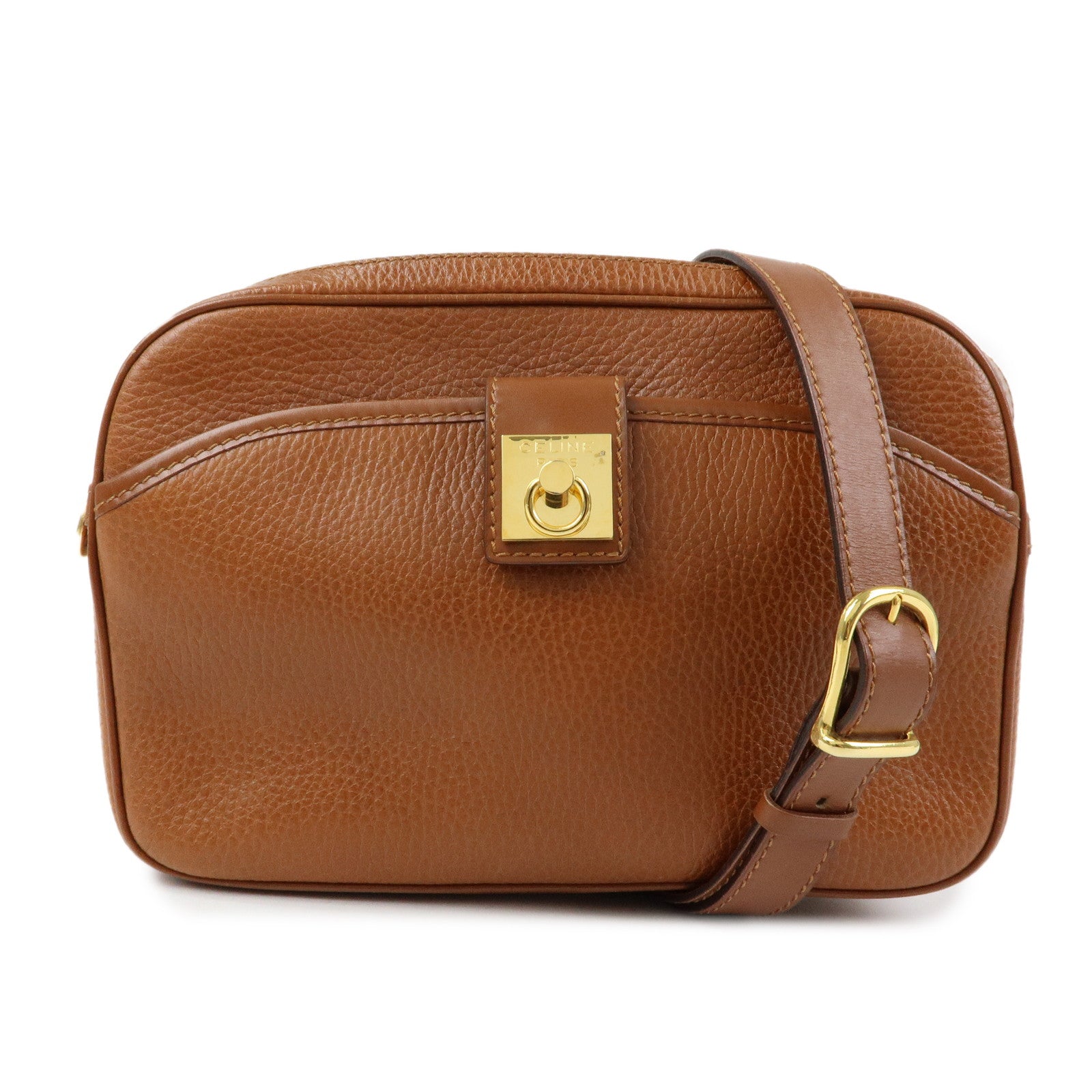 CELINE Leather Shoulder Bag Crossbody Bag Brown