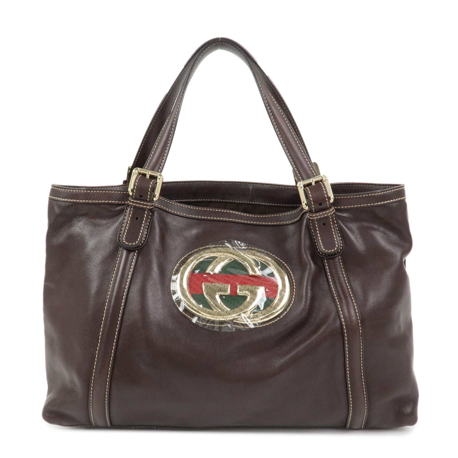 GUCCI Interlocking G Sherry Leather Shoulder Bag Dark Brown 162094