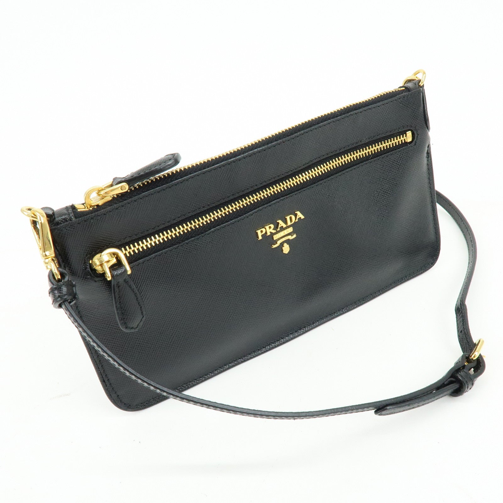 PRADA Saffiano Leather Shoulder Bag Crossbody Bag Black 1M1187