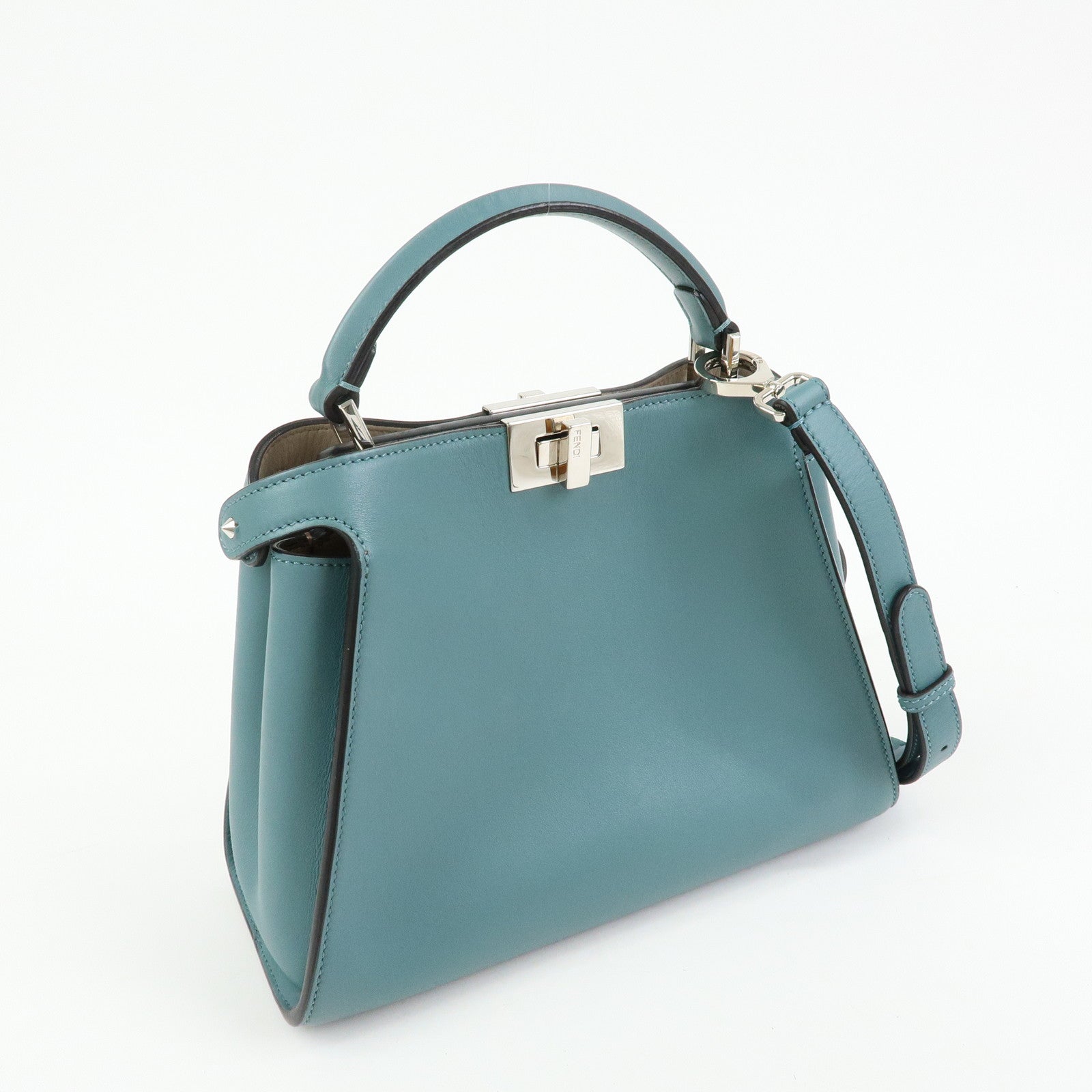 FENDI Peekaboo Iconic Essentially Leather 2Way Hand Bag Blue 8BN302