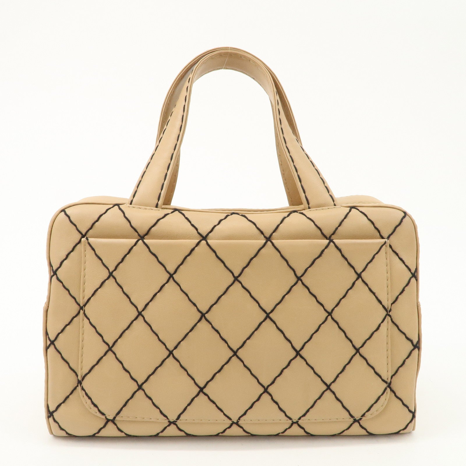 CHANEL Wild Stitch Calf Skin Coco Mark Hand Bag Beige A14692