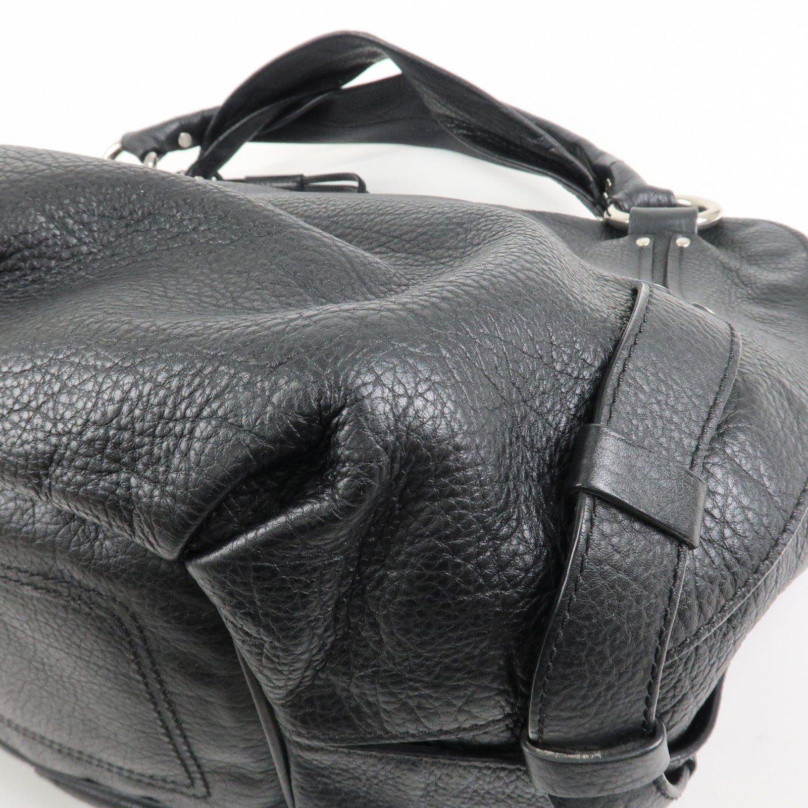 CELINE  Leather Hand Bag Shoulder Bag Black Silver HDW Used
