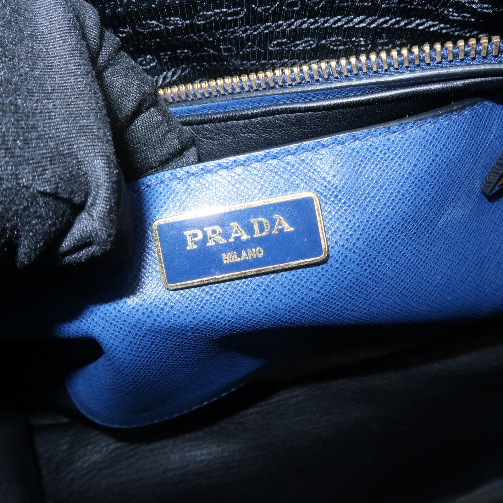 PRADA Triangle Logo Saffiano Leather 2Way Bag Hand Bag Navy